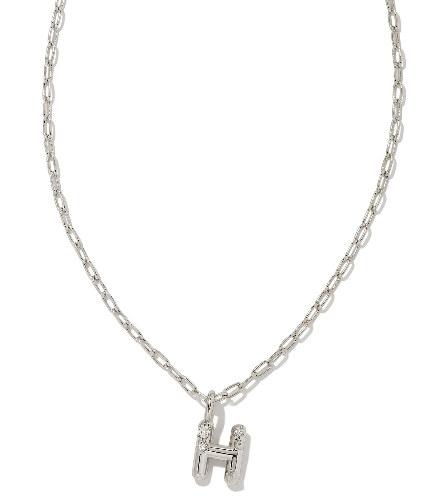 Kendra Scott Crystal Initial Letter Silver Short Pendant Necklace