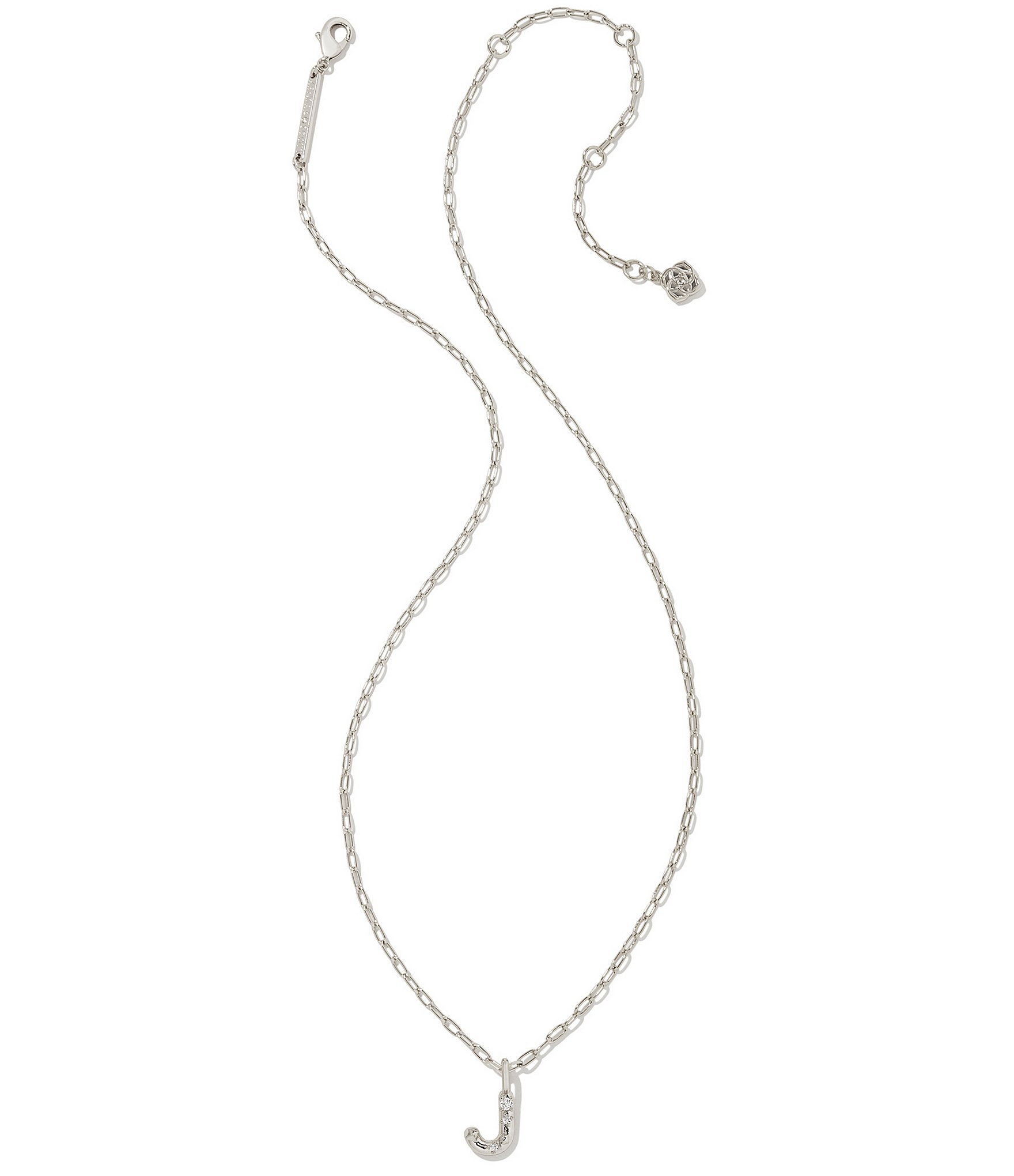 Kendra Scott Crystal Initial Letter Silver Short Pendant Necklace