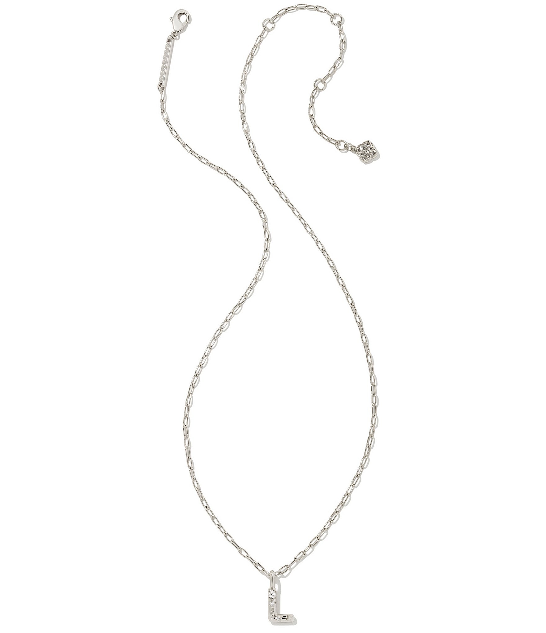 Kendra Scott Crystal Initial Letter Silver Short Pendant Necklace