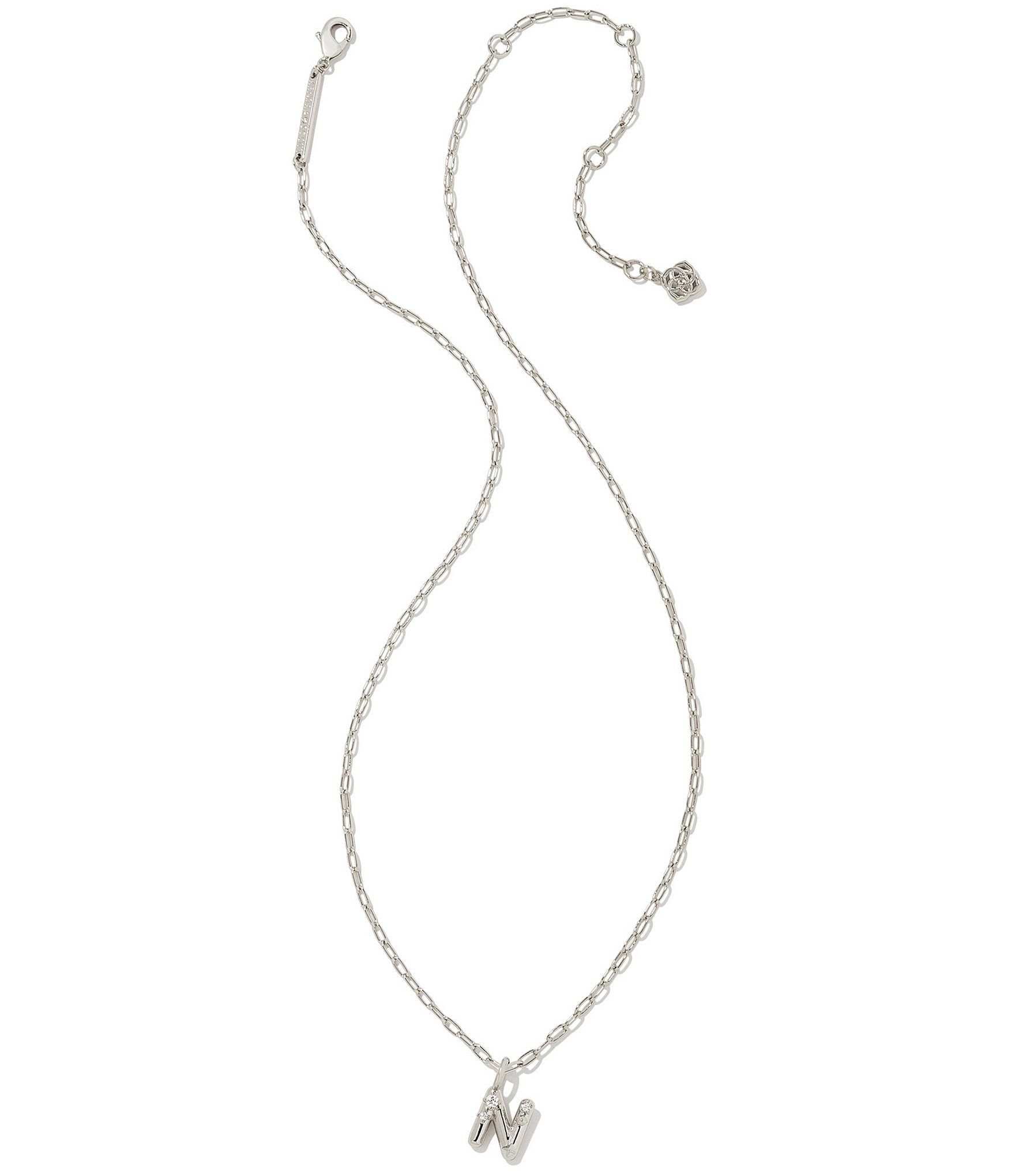 Kendra Scott Crystal Initial Letter Silver Short Pendant Necklace