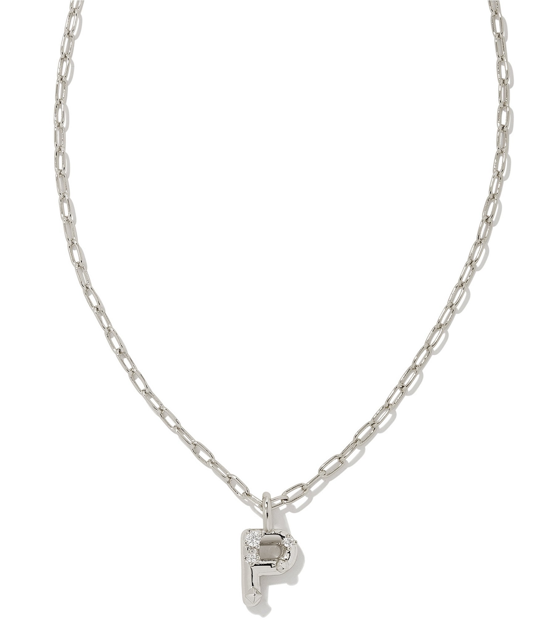 Kendra Scott Crystal Initial Letter Silver Short Pendant Necklace