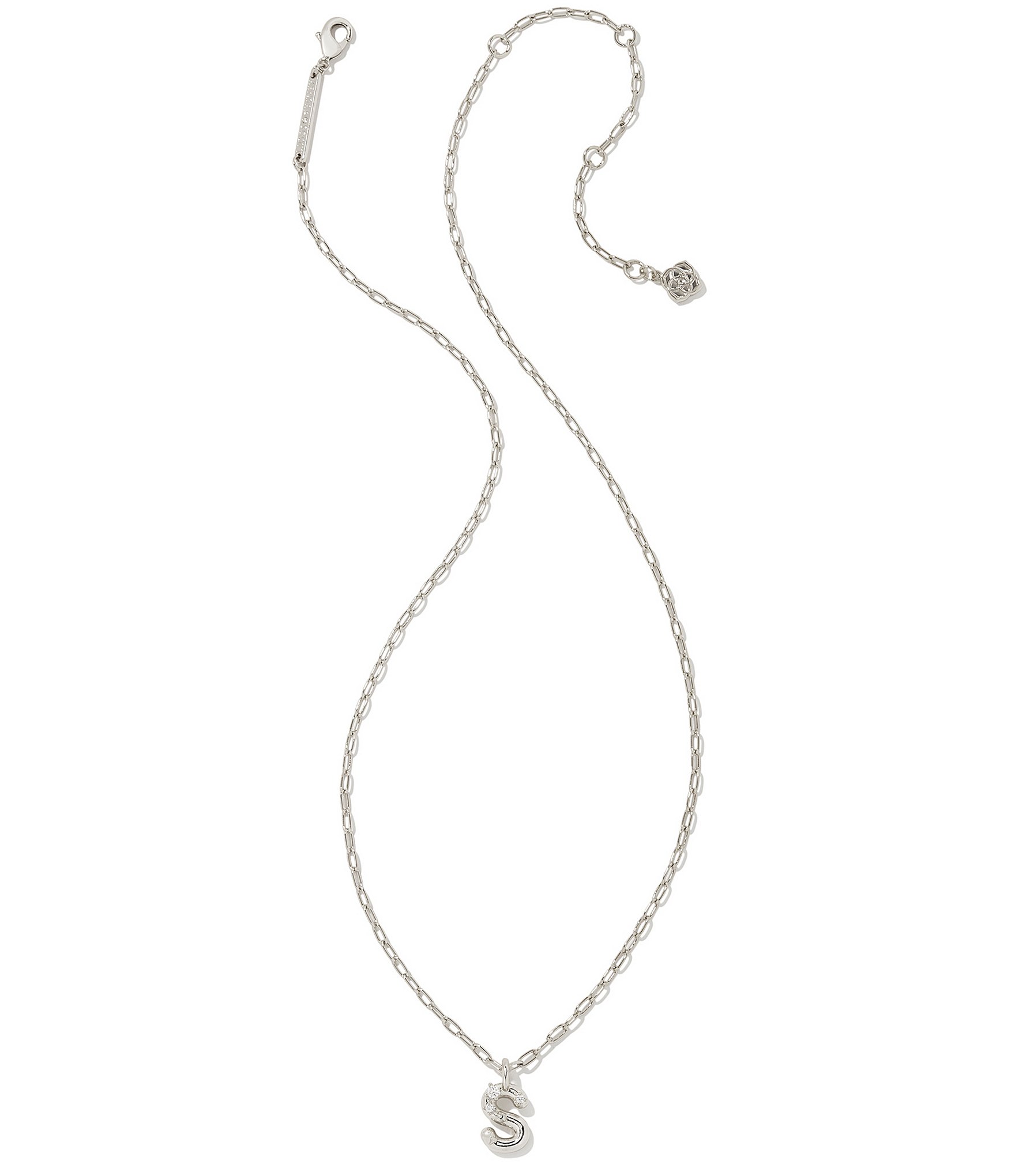 Kendra Scott Crystal Initial Letter Silver Short Pendant Necklace