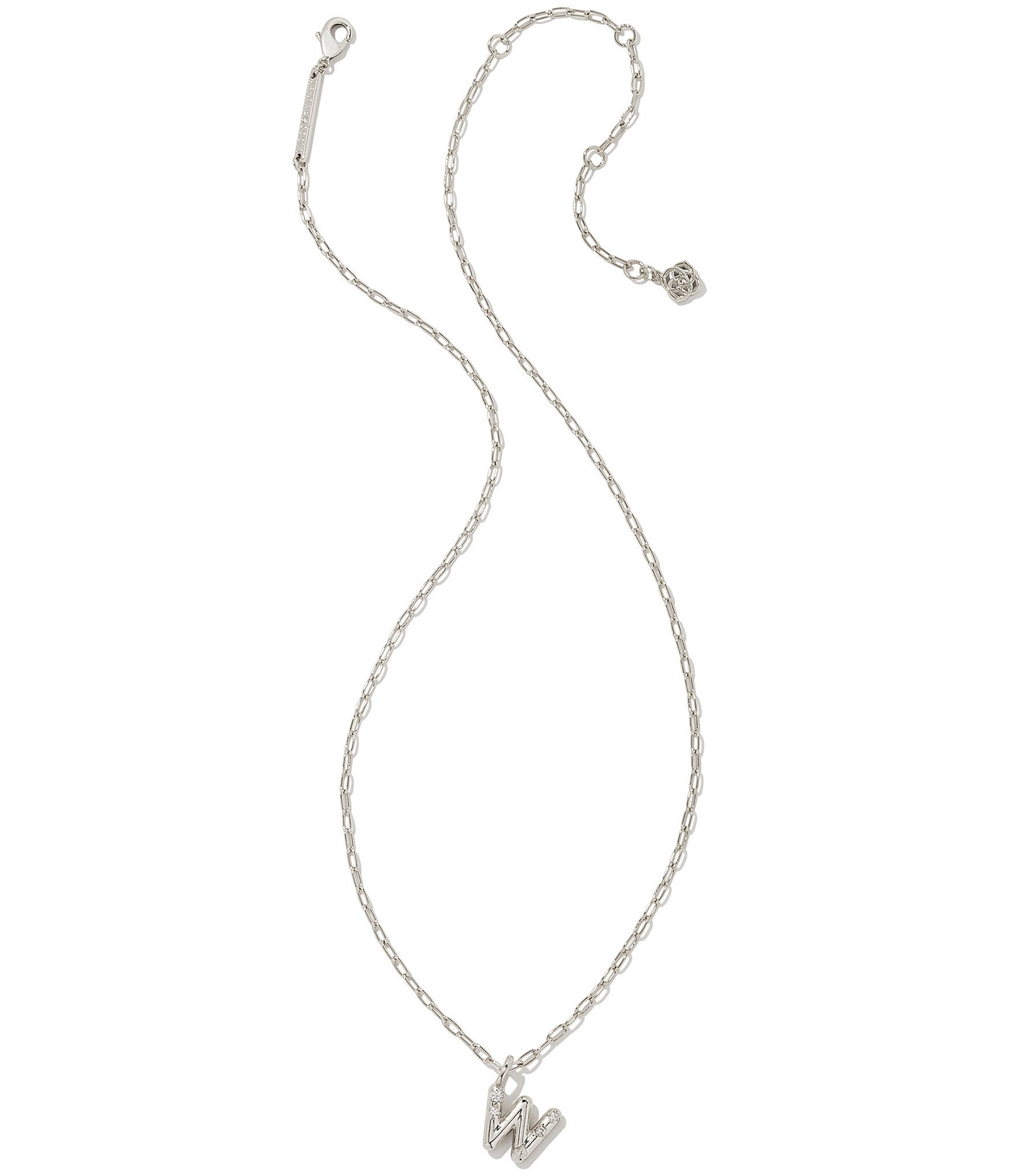 Kendra Scott Crystal Initial Letter Silver Short Pendant Necklace