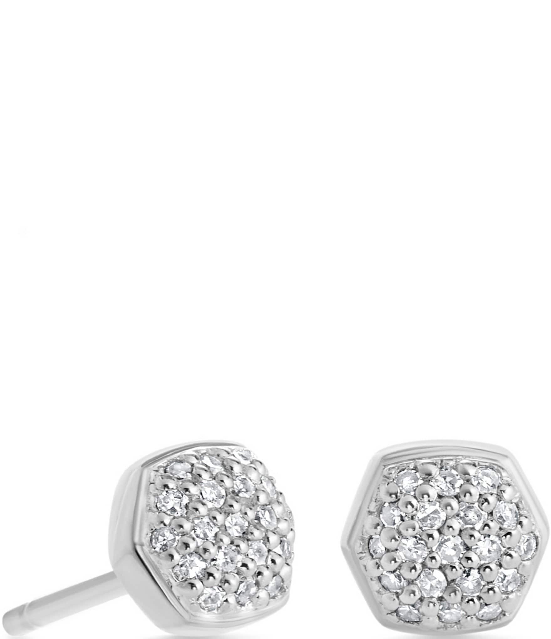 Davie 18k Gold Vermeil Pave Stud Earrings in White Diamond
