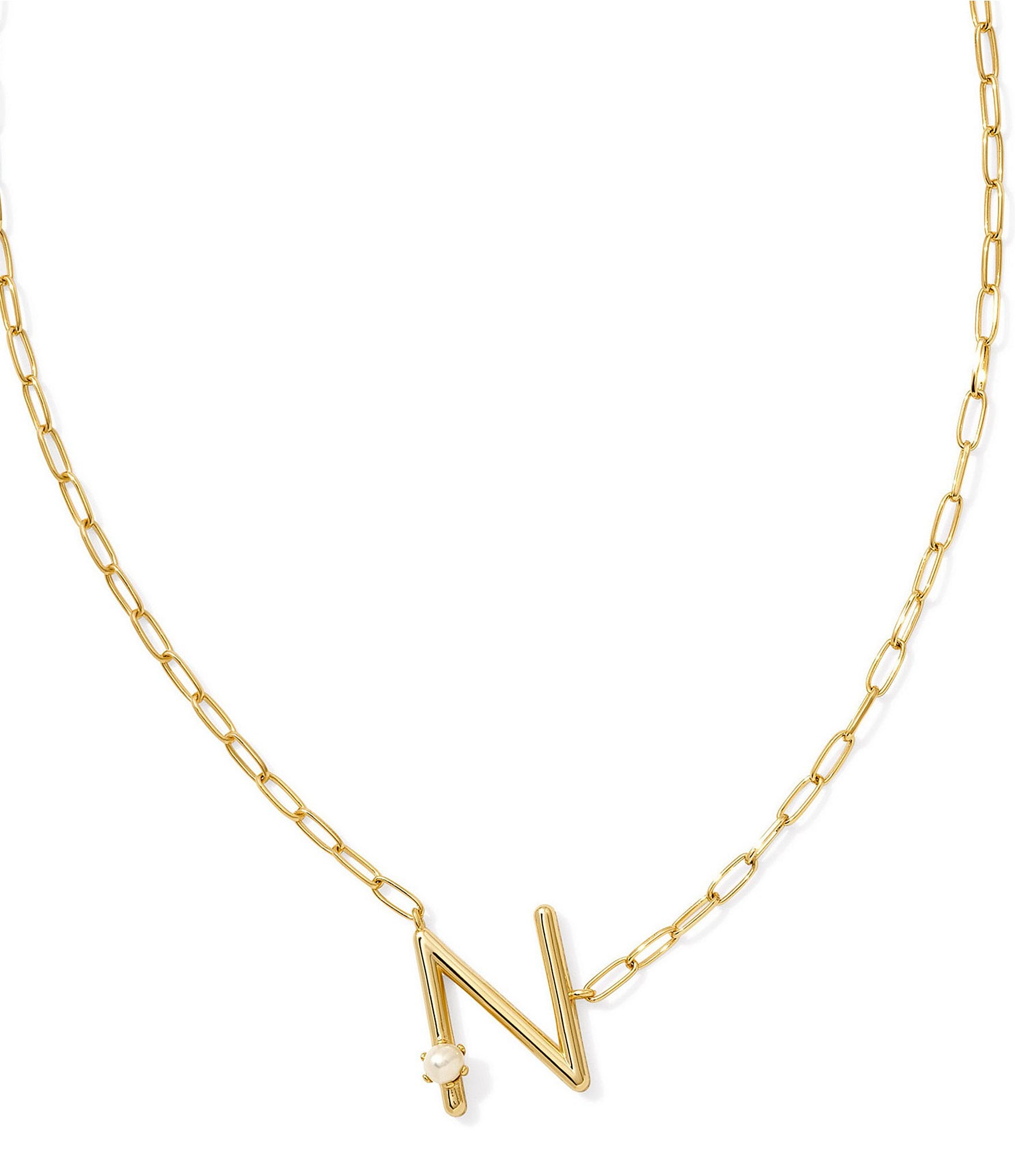 Kendra Scott Pearl Initial Gold Short Pendant Necklace