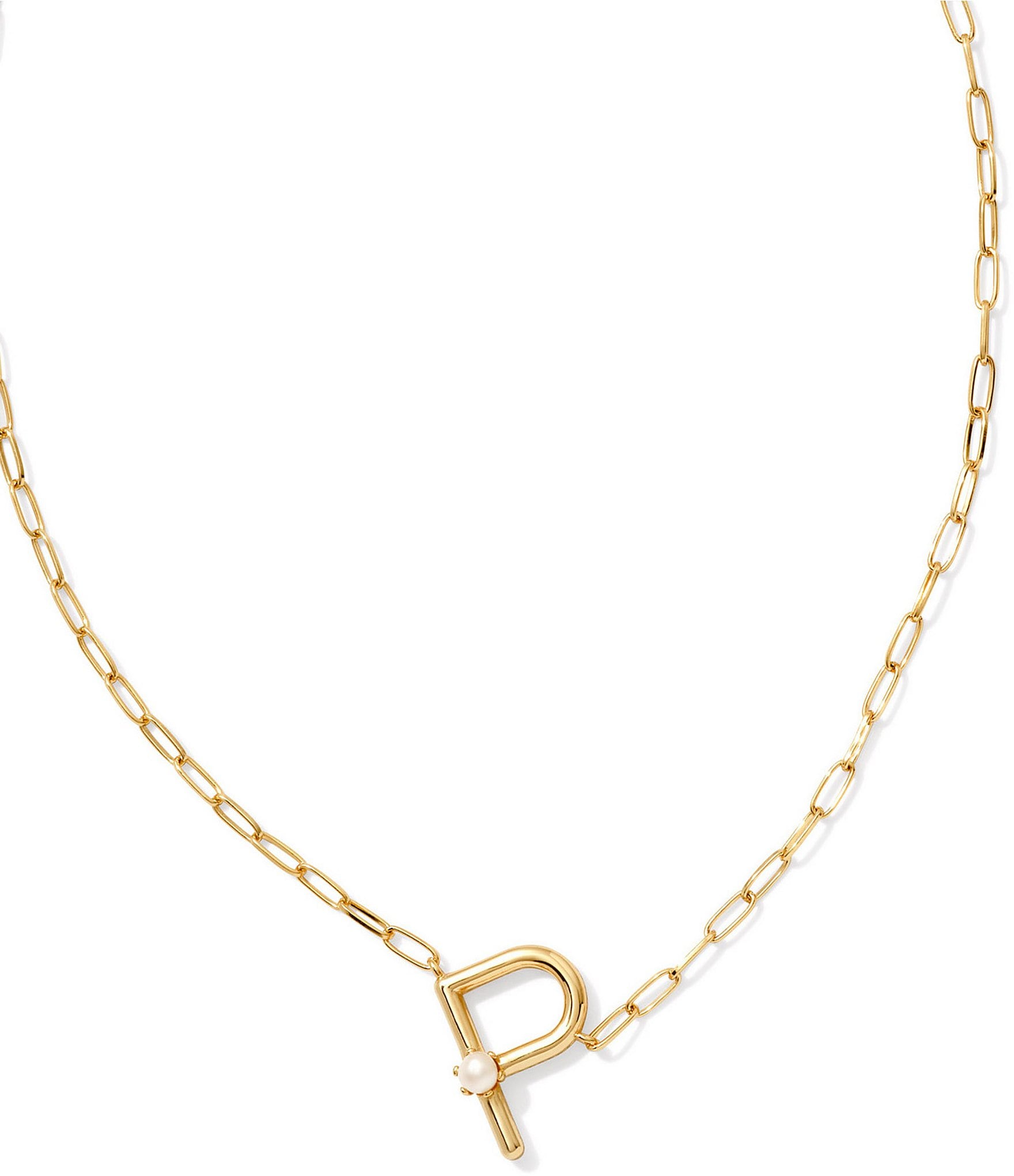 Kendra Scott Pearl Initial Gold Short Pendant Necklace