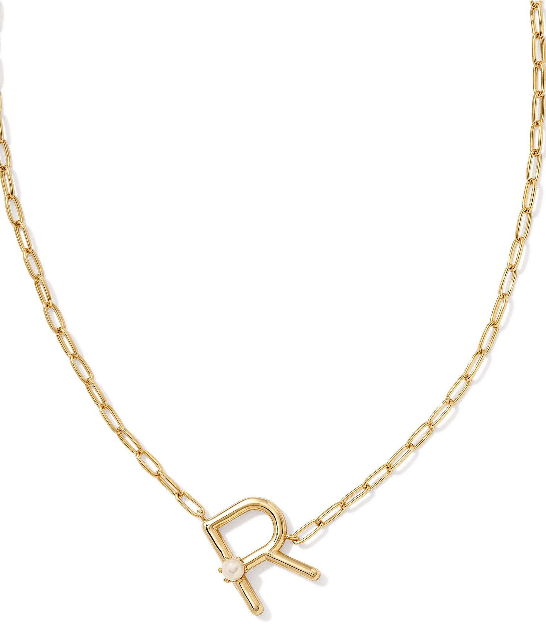 Kendra Scott Pearl Initial Gold Short Pendant Necklace