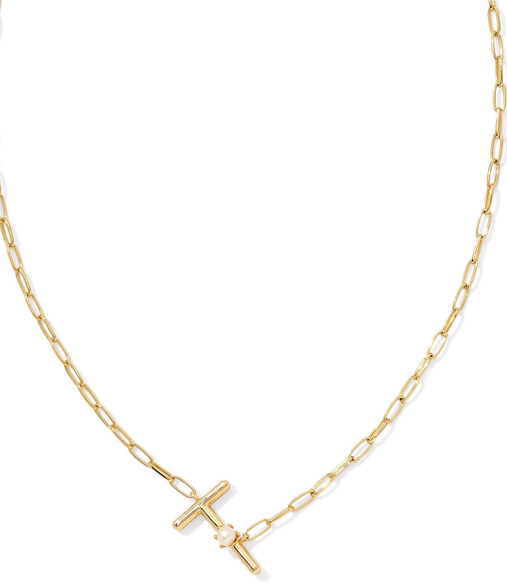 Kendra Scott Pearl Initial Gold Short Pendant Necklace