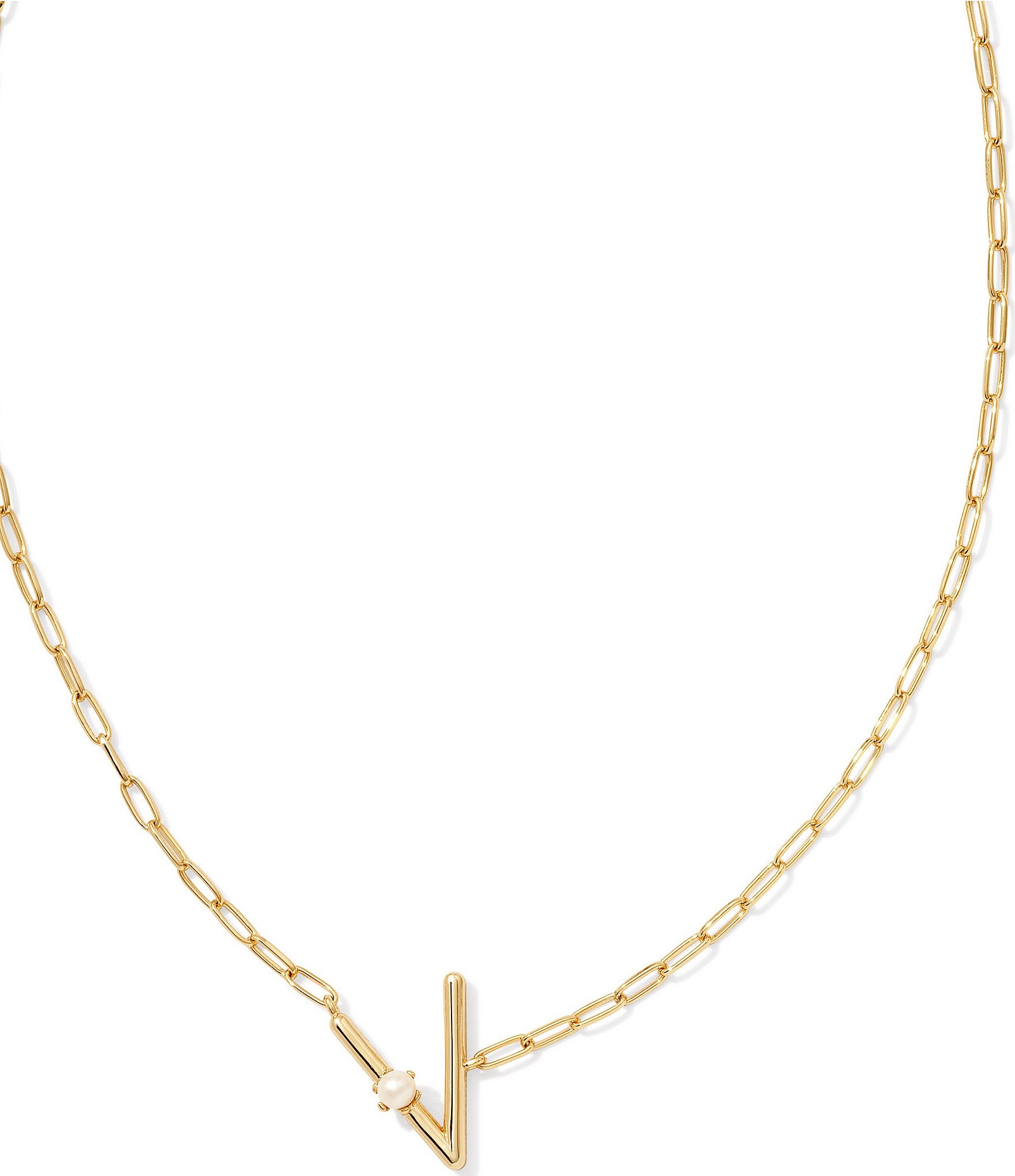 Kendra Scott Pearl Initial Gold Short Pendant Necklace