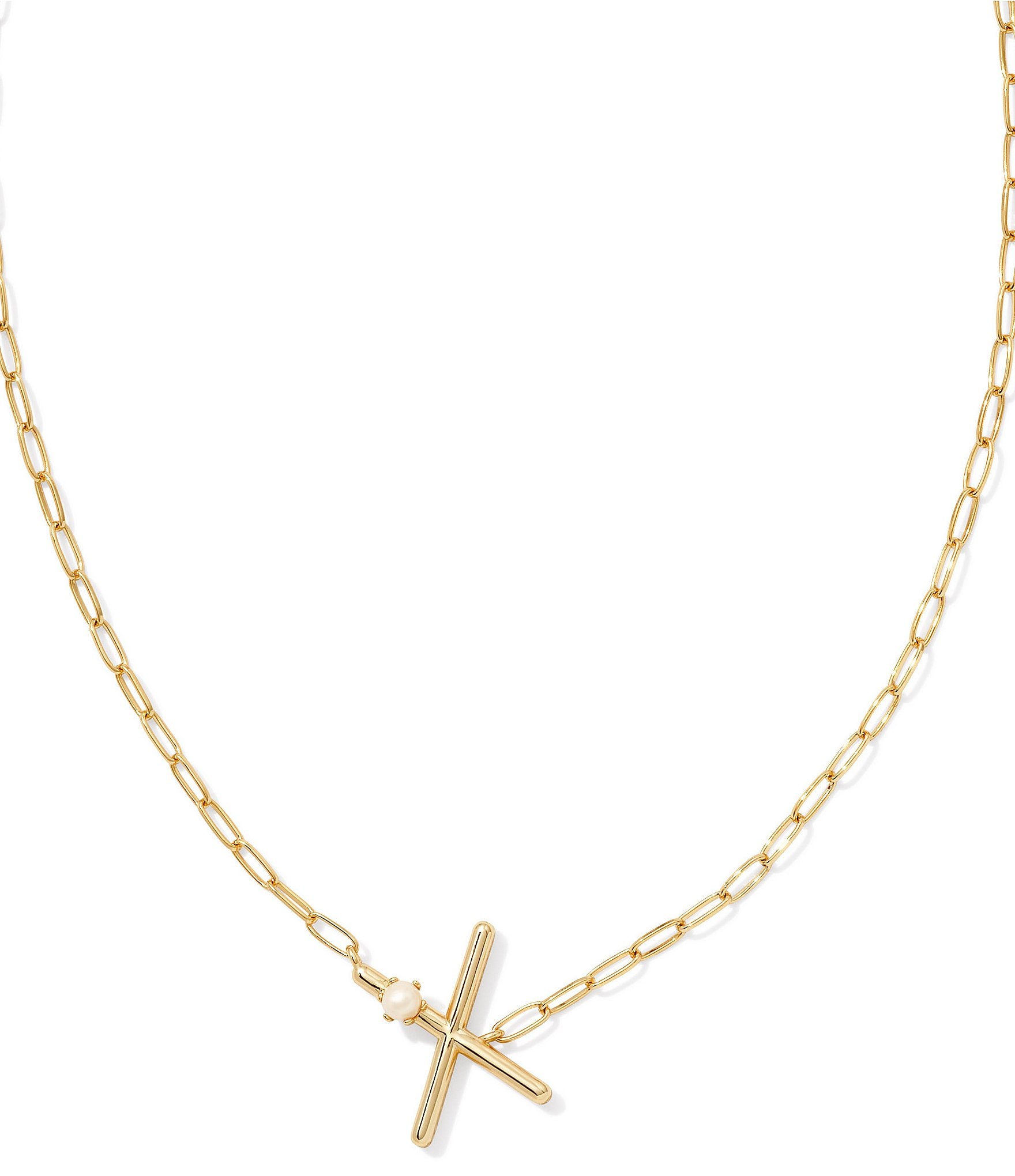 Kendra Scott Pearl Initial Gold Short Pendant Necklace