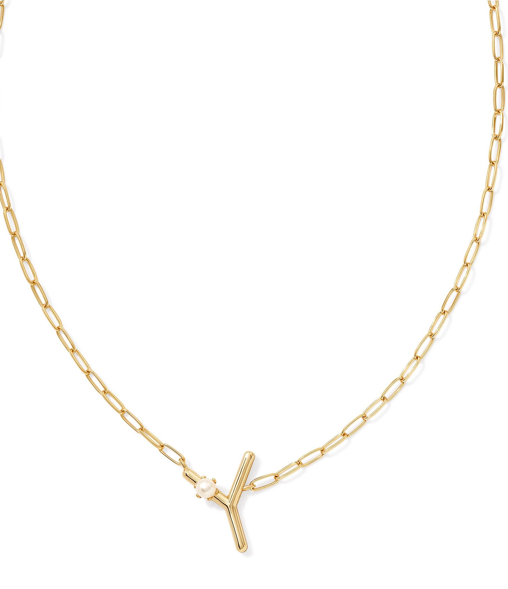 Kendra Scott Pearl Initial Gold Short Pendant Necklace