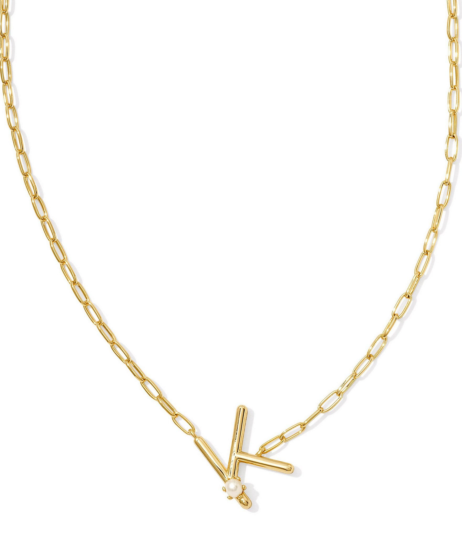 Kendra Scott Pearl Initial Gold Short Pendant Necklace