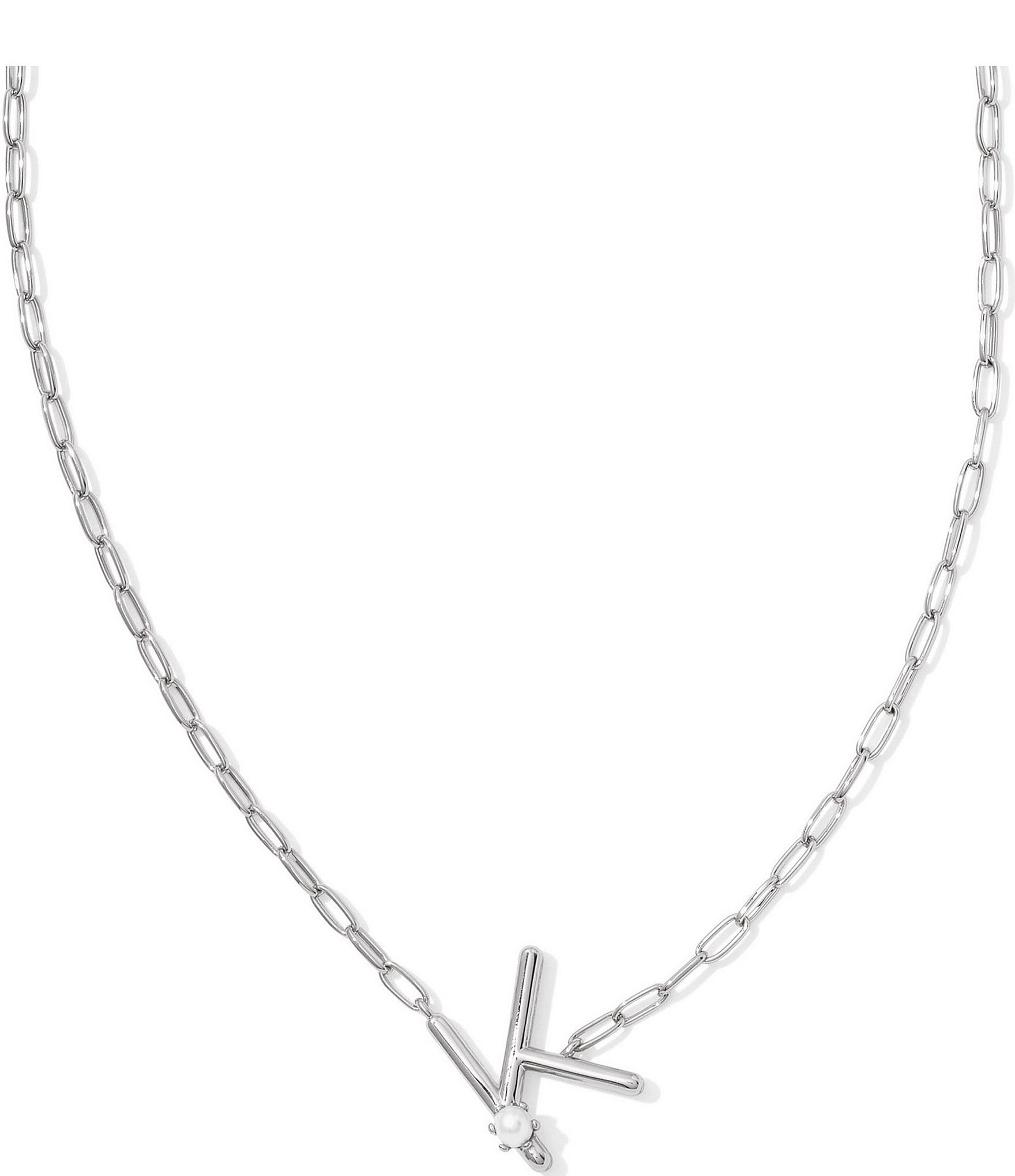 Kendra Scott Pearl Initial Silver Short Pendant Necklace