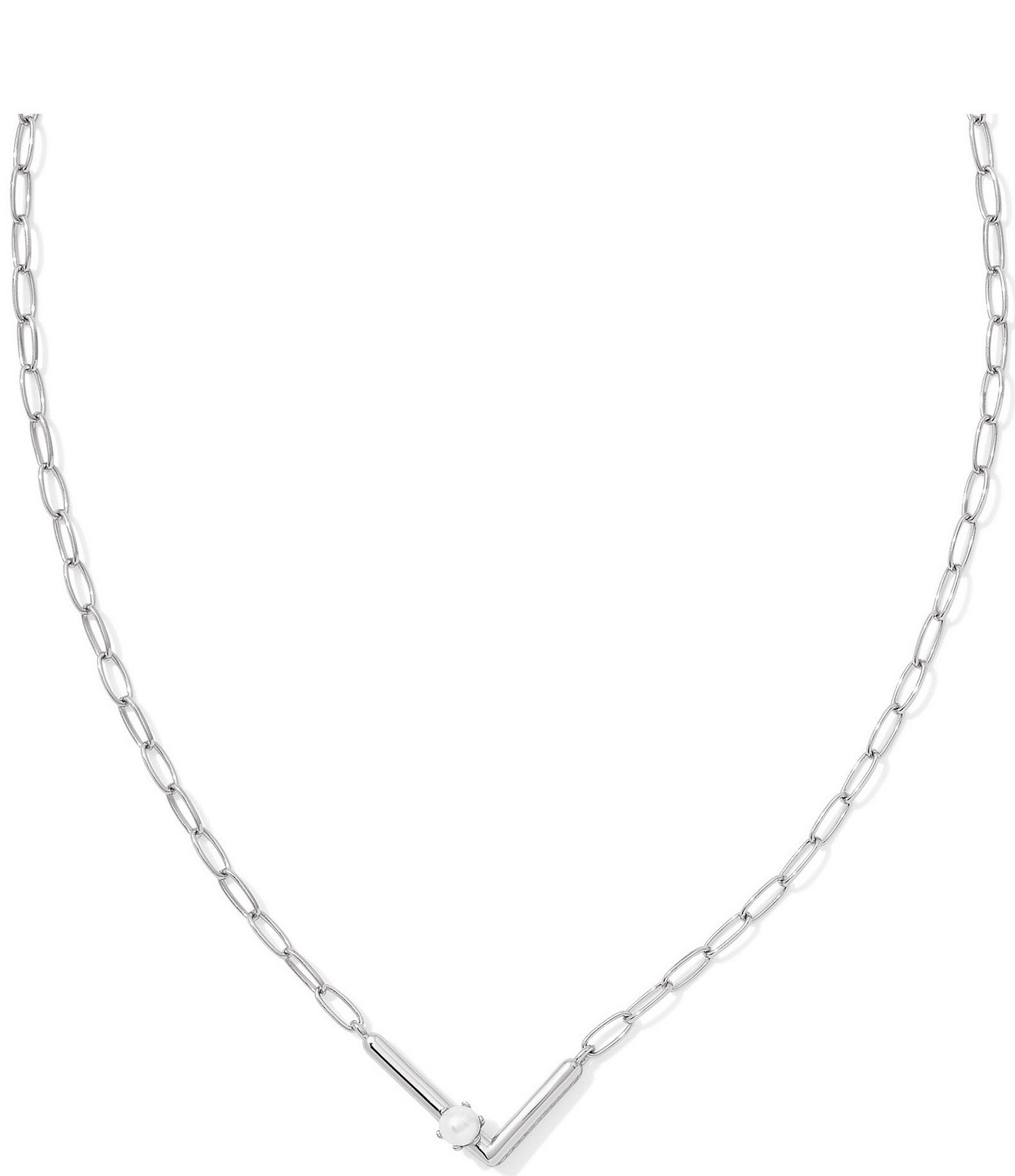 Kendra Scott Pearl Initial Silver Short Pendant Necklace