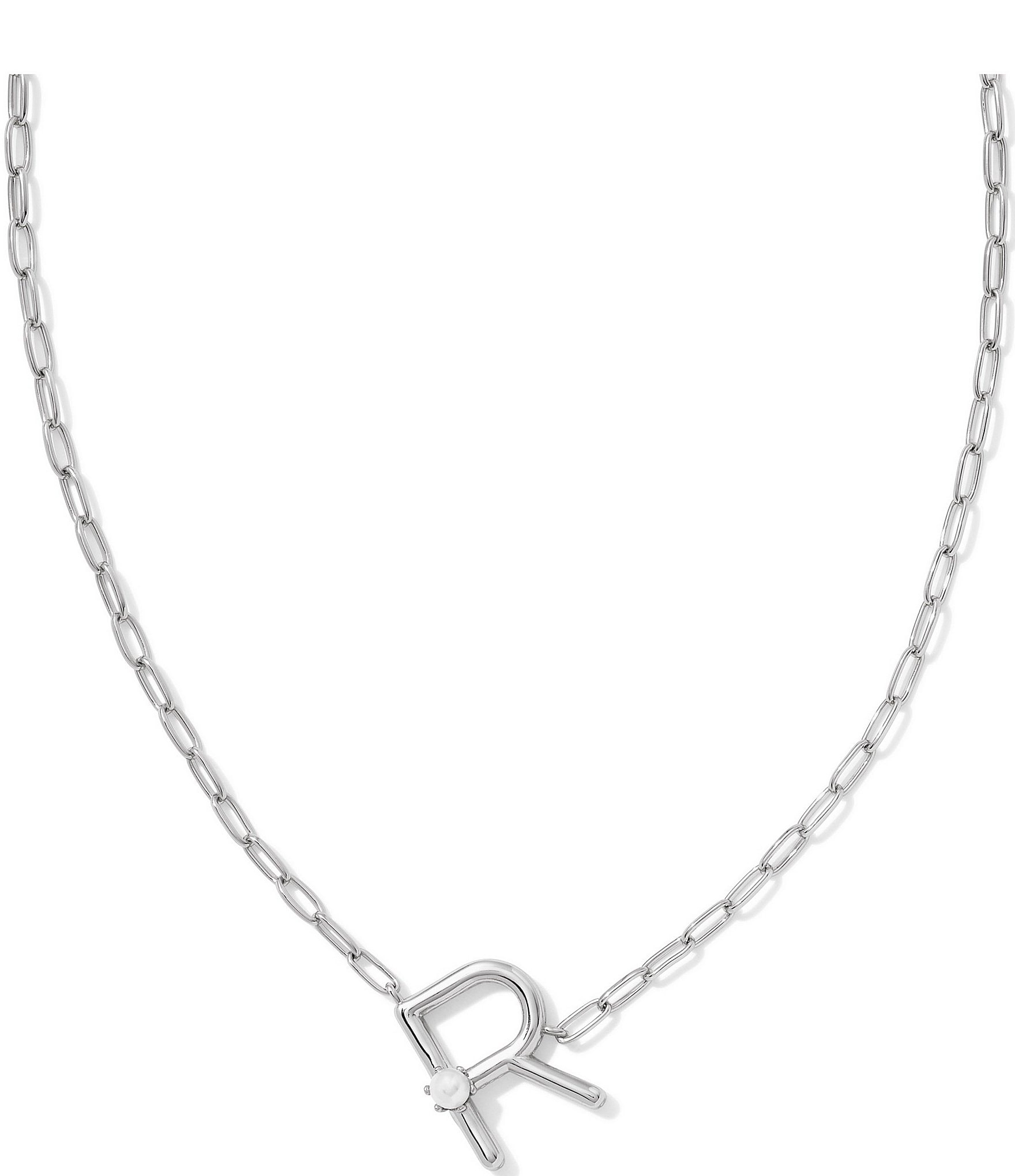 Kendra Scott Pearl Initial Silver Short Pendant Necklace