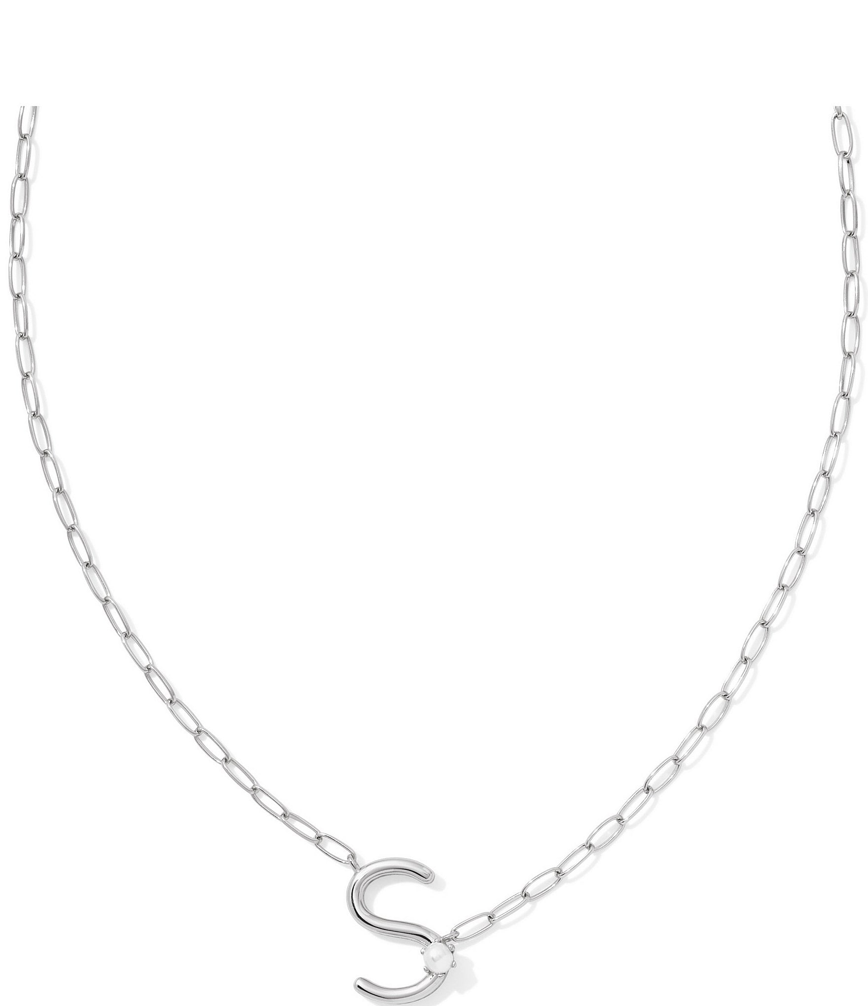 Kendra Scott Pearl Initial Silver Short Pendant Necklace