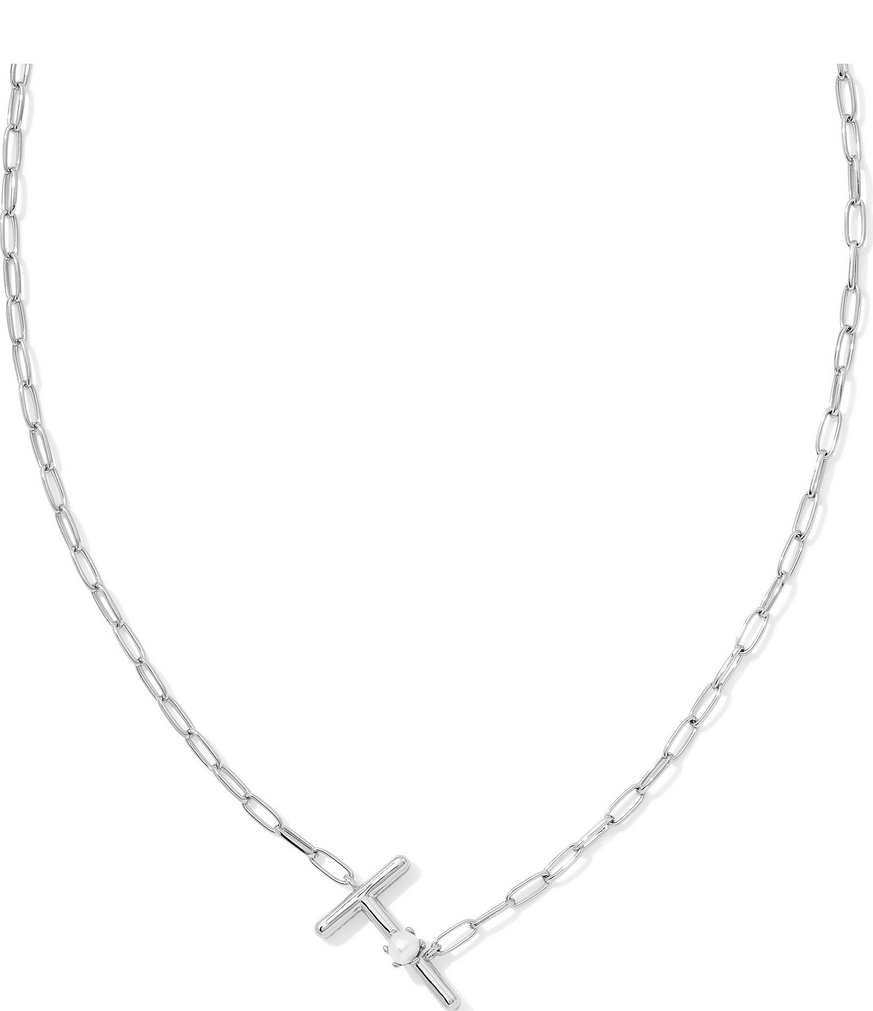 Kendra Scott Pearl Initial Silver Short Pendant Necklace