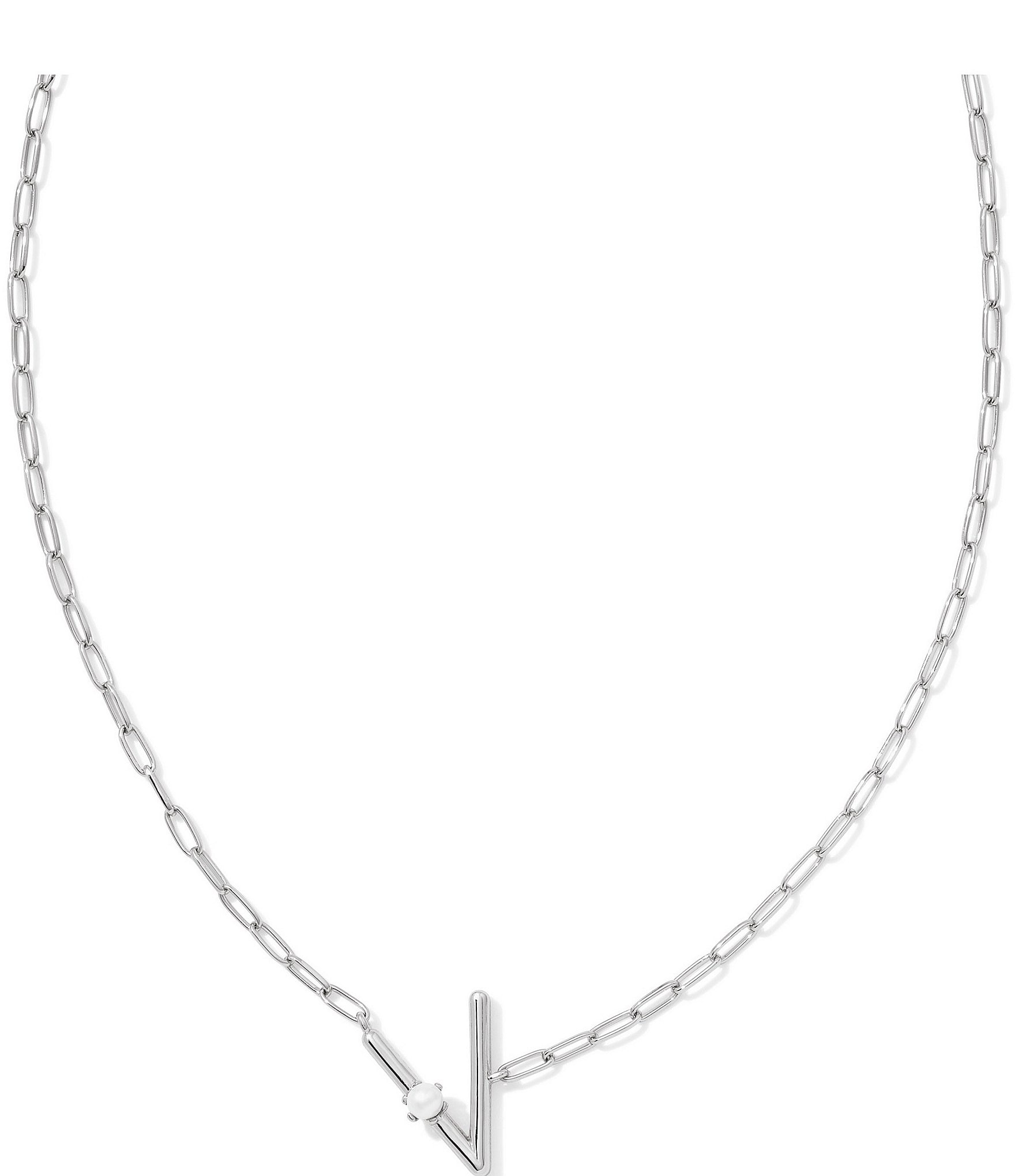 Kendra Scott Pearl Initial Silver Short Pendant Necklace