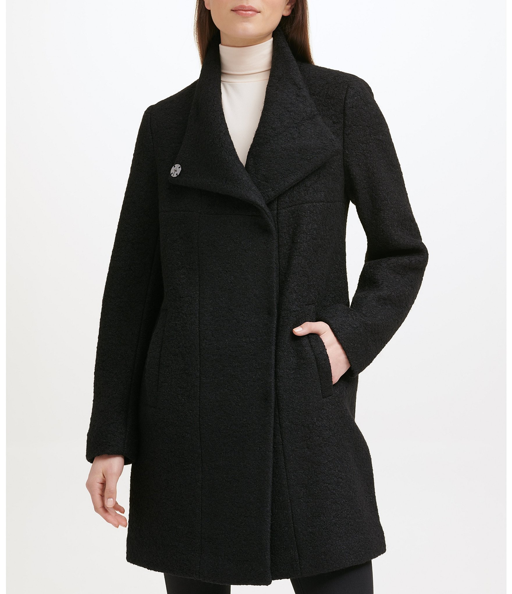 Kenneth Cole New York Asymmetrical Pressed Boucle Wool Blend Wide Lapel  Collar Coat | Dillard's