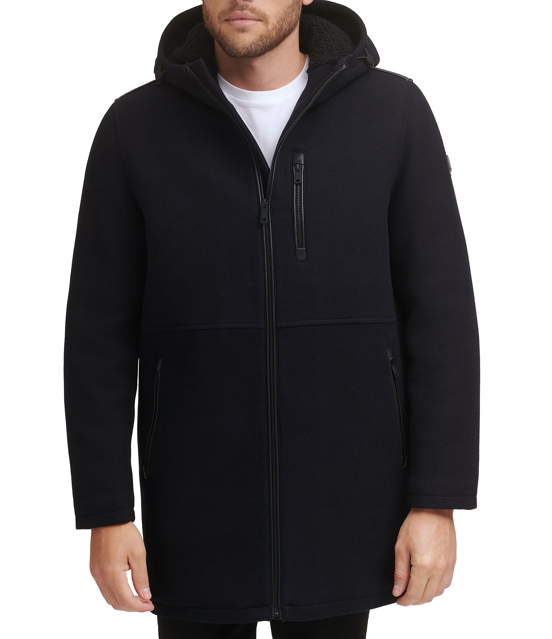 Kenneth Cole New York Long Sleeve Hooded Wool Blend Coat