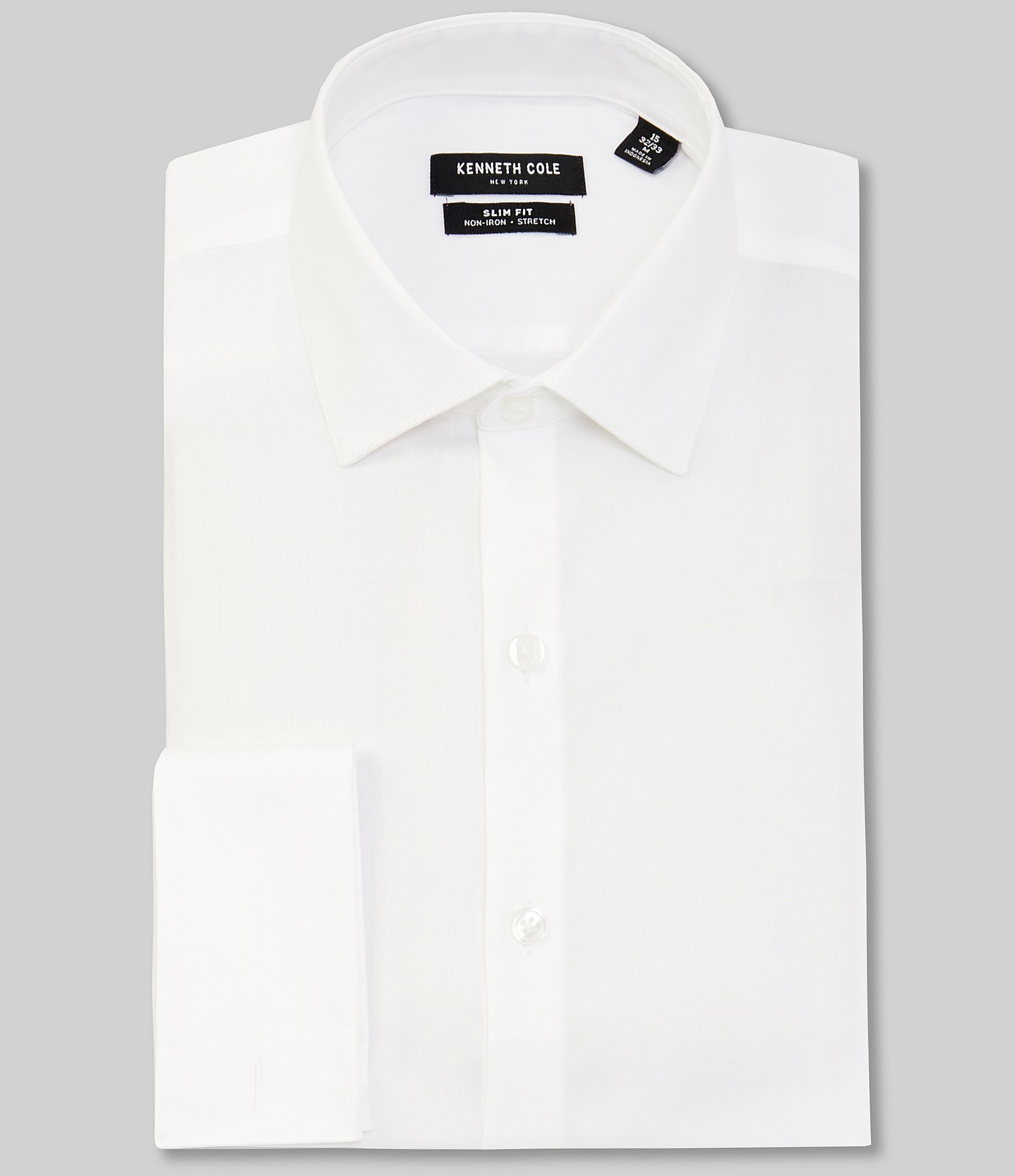 $275 Michelsons Men Slim-Fit French-Cuff White Long-Sleeve Dress Shirt 15 34/35 