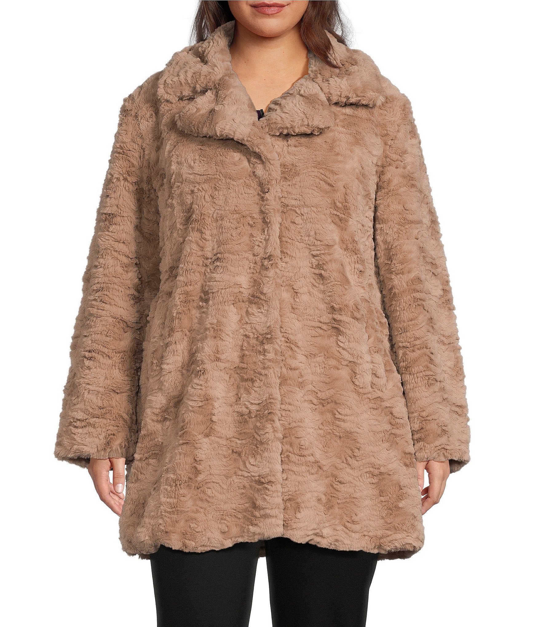 Kenneth Cole New York Plus Size Grooved Faux Fur Notch Collar Coat