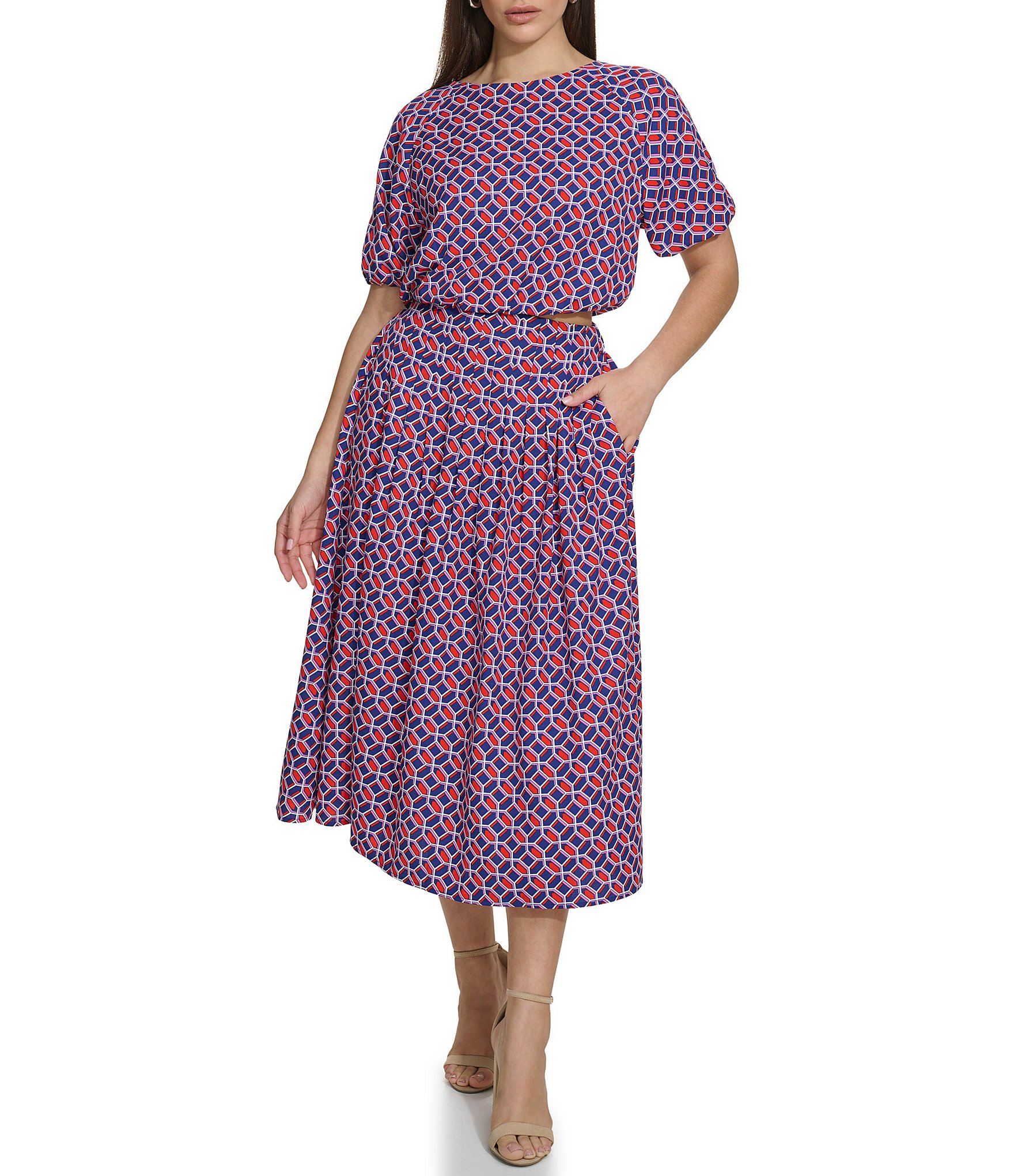 Geometric Dress - Pleated Midi Dress