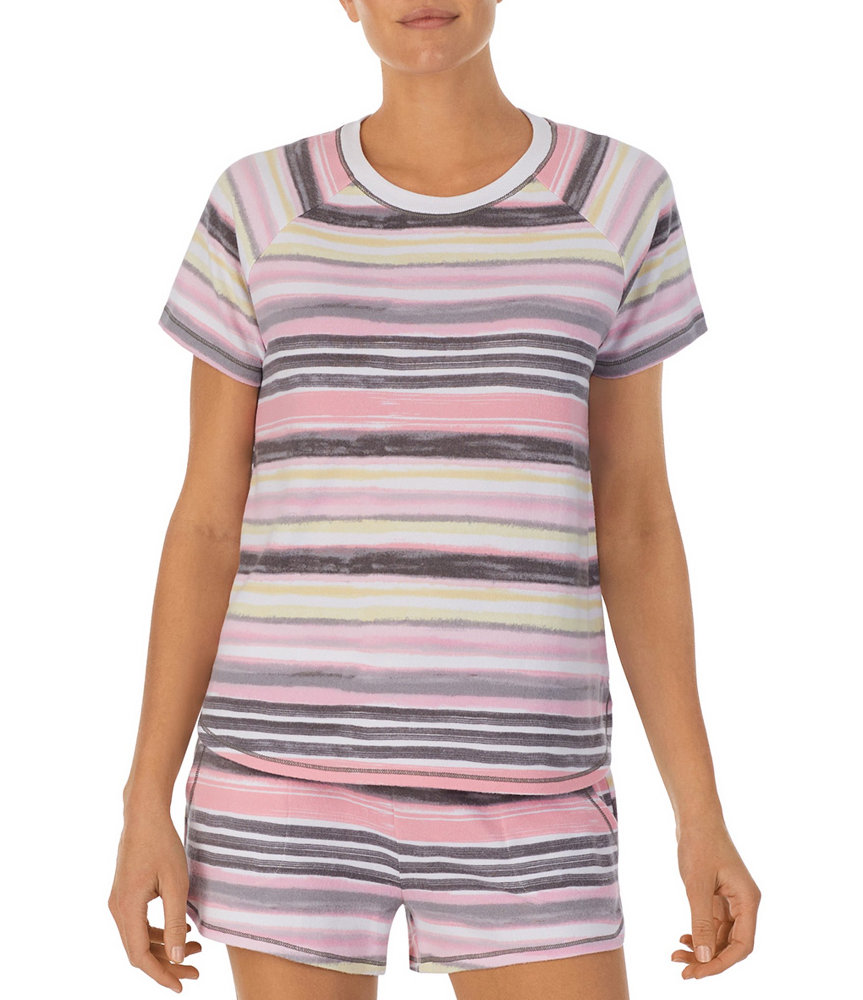 Kensie Cloud Knit Striped Print Short Sleeve Coordinating Sleep Top ...