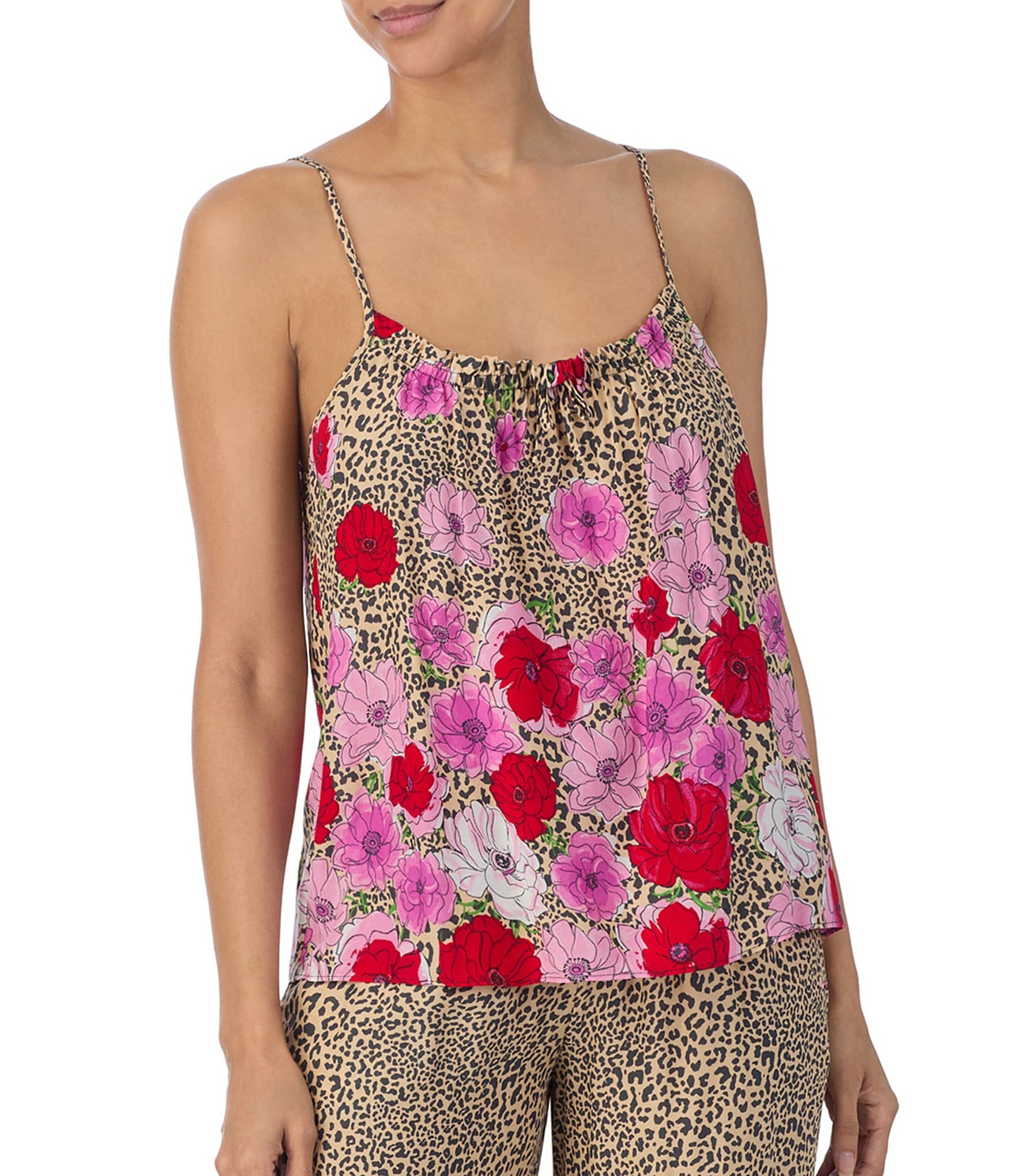 Kensie Floral Animal Print Scoop Neck Sleeveless Cami Sleep Top