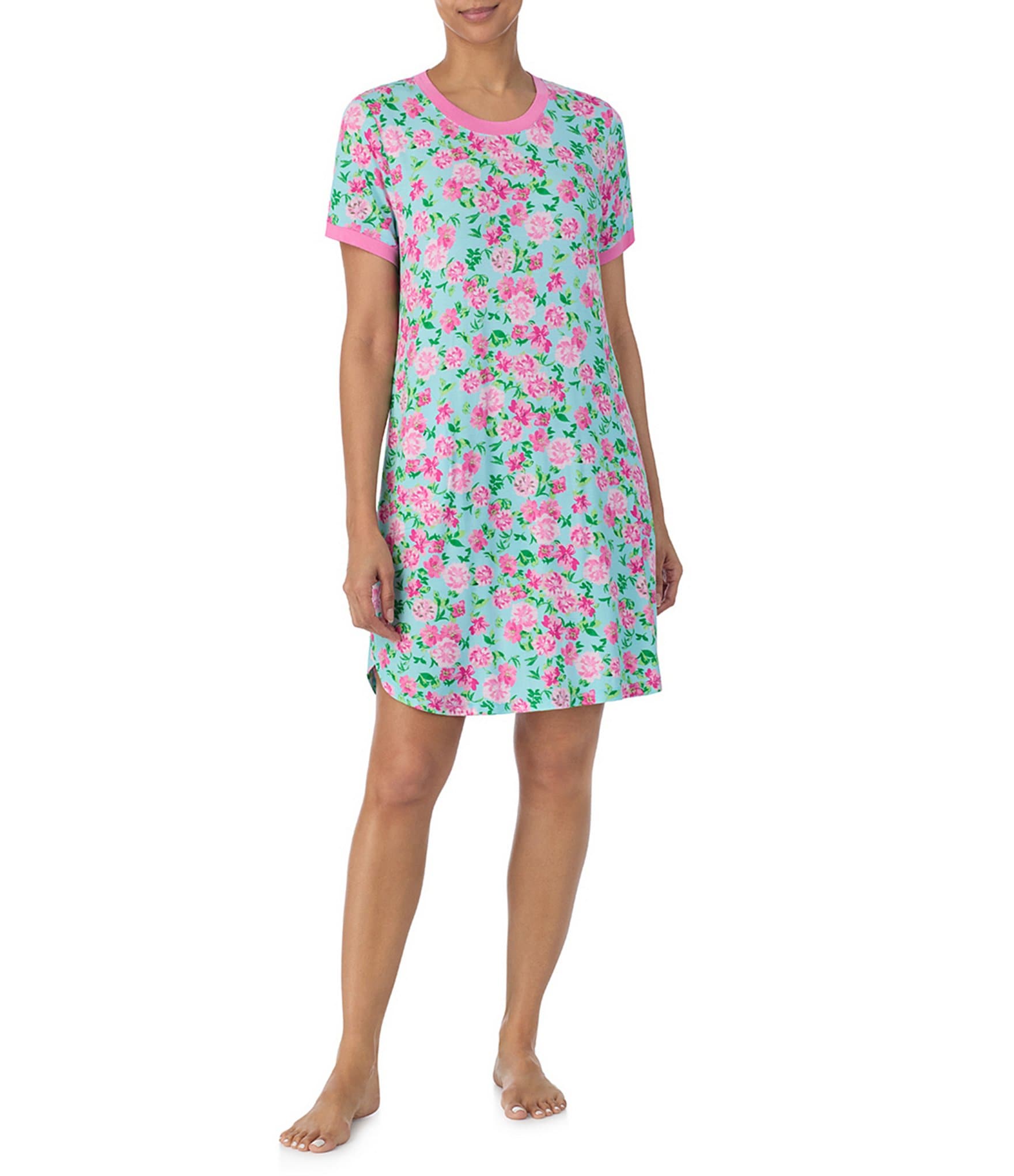 Kensie Floral Print Short Sleeve Cozy Knit Nightgown | Dillard's