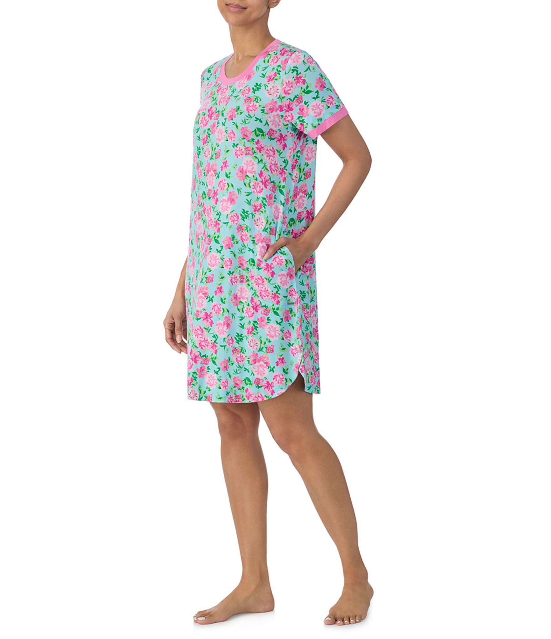 Kensie Floral Print Short Sleeve Cozy Knit Nightgown