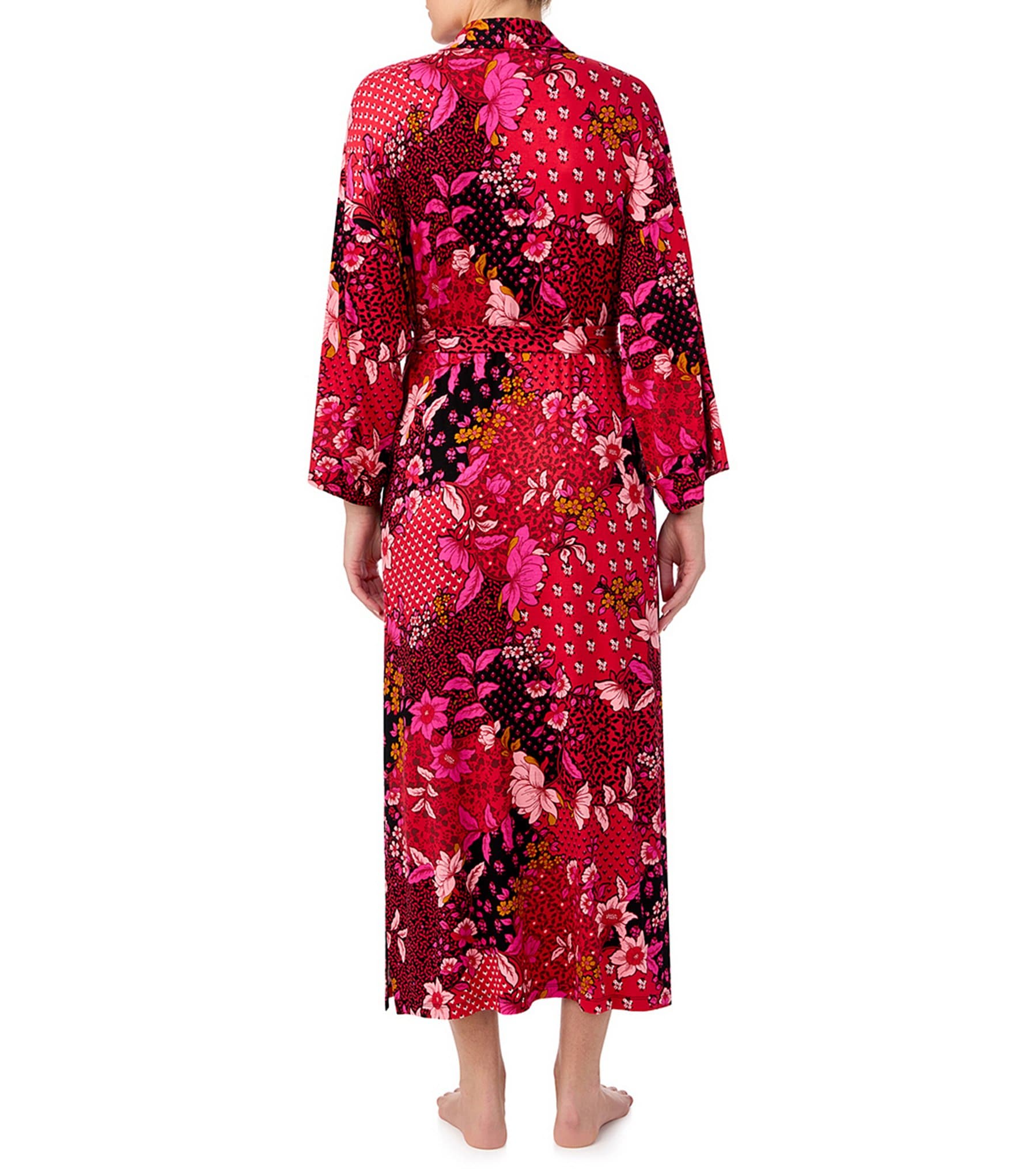 Kensie Jersey Knit Patchwork Print Long Sleeve Coordinating Robe