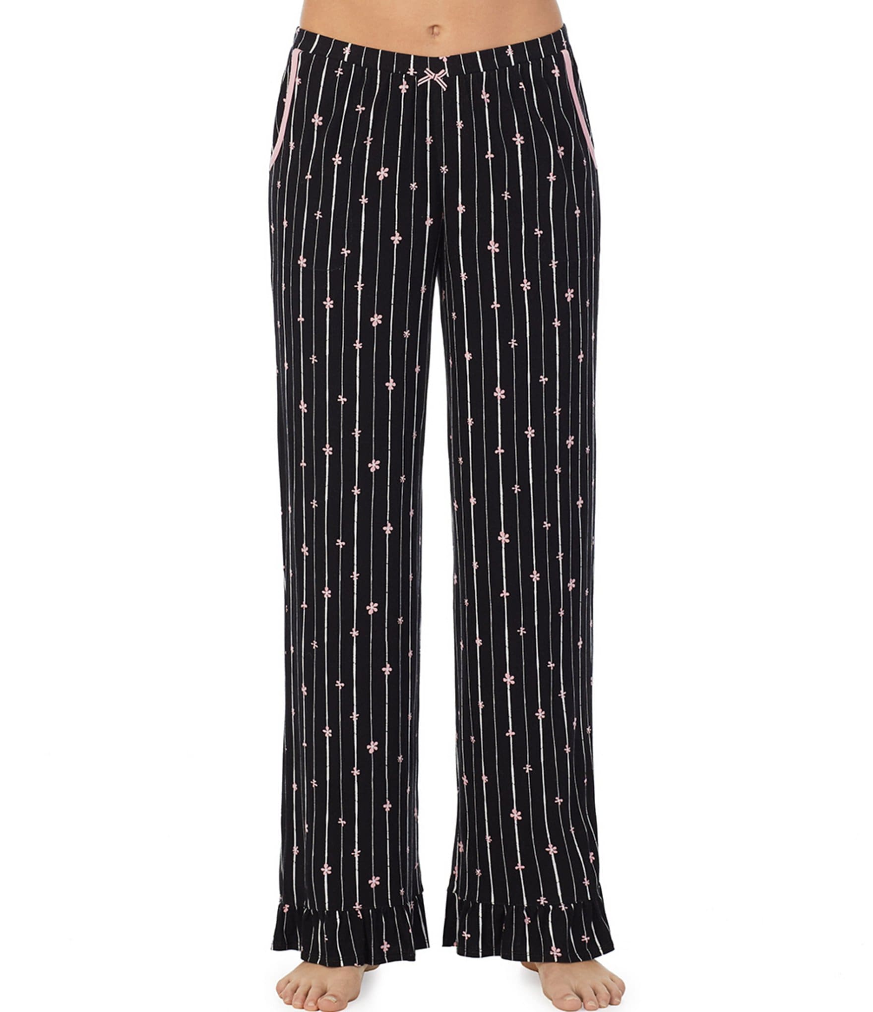 Kensie Knit Floral Striped Print Coordinating Full Length Sleep Pants ...