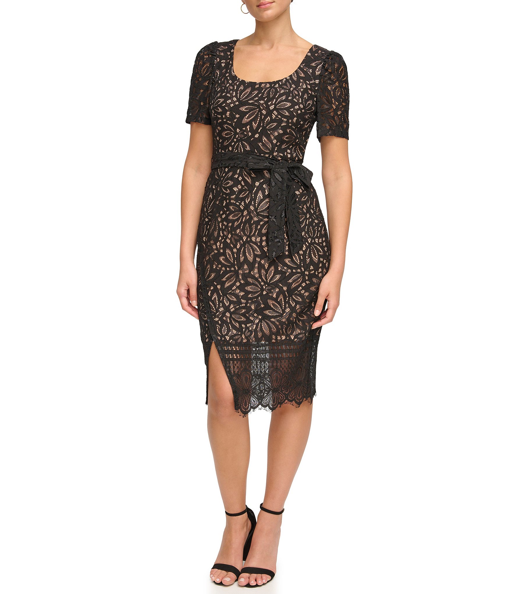 Kensie Lace Scoop Neck Short Puffed Sleeve Sheath Dress | Dillard's