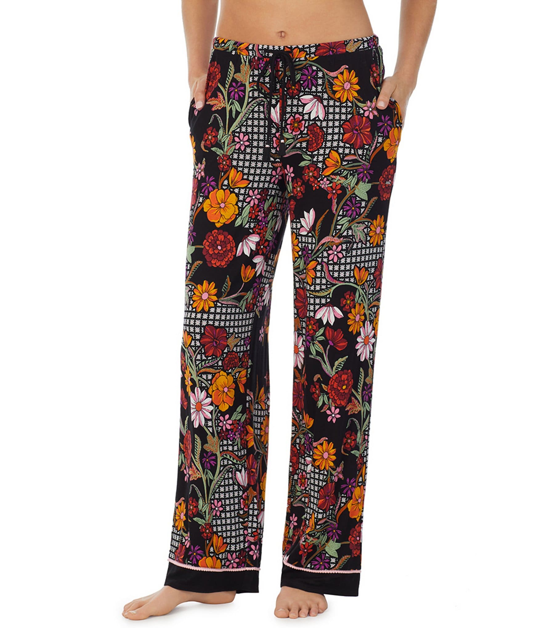 Kensie Patchwork Floral Print Coordinating Long Knit Pajama Pants ...