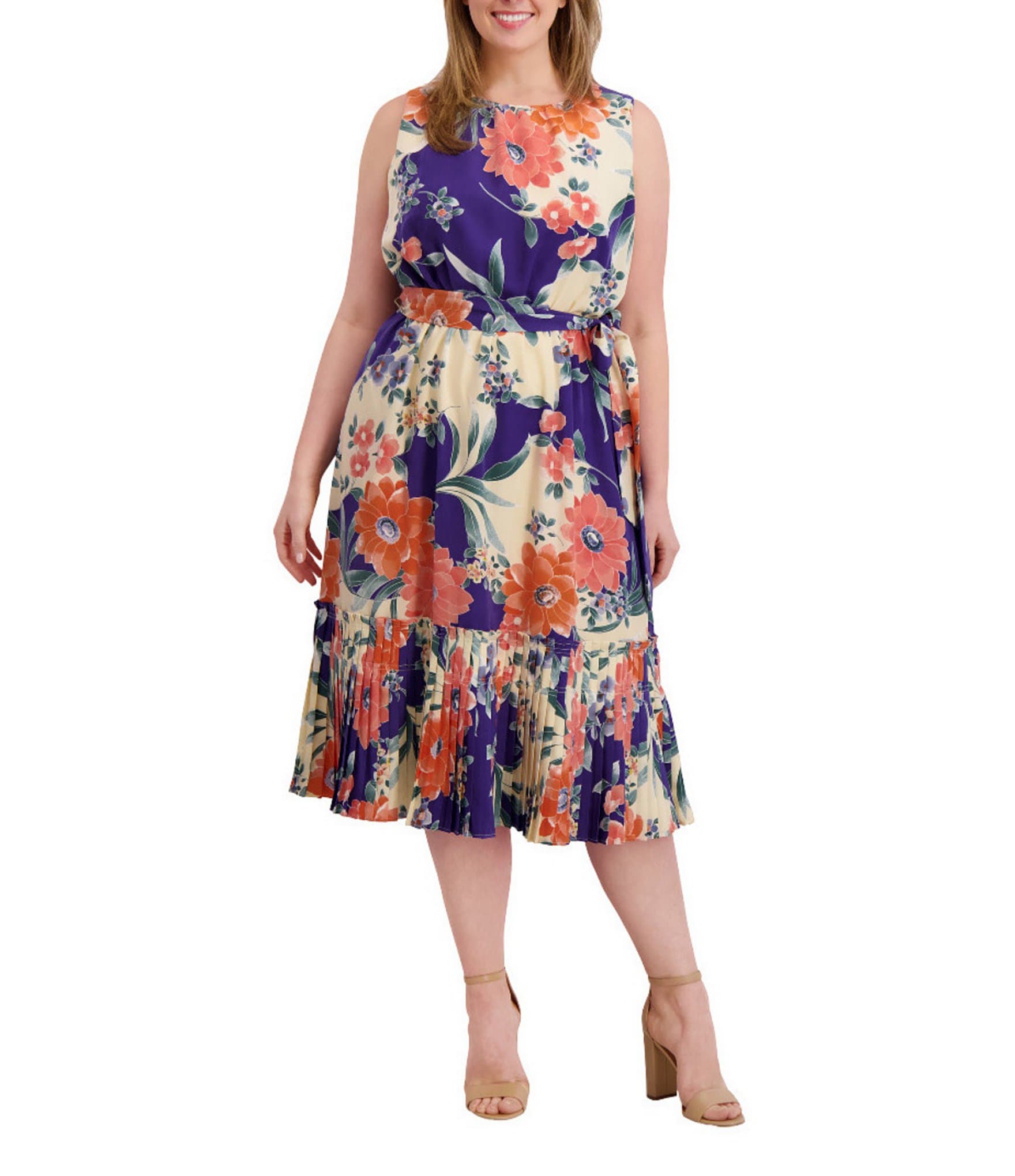Kensie Plus Size Floral Print Belted Dress