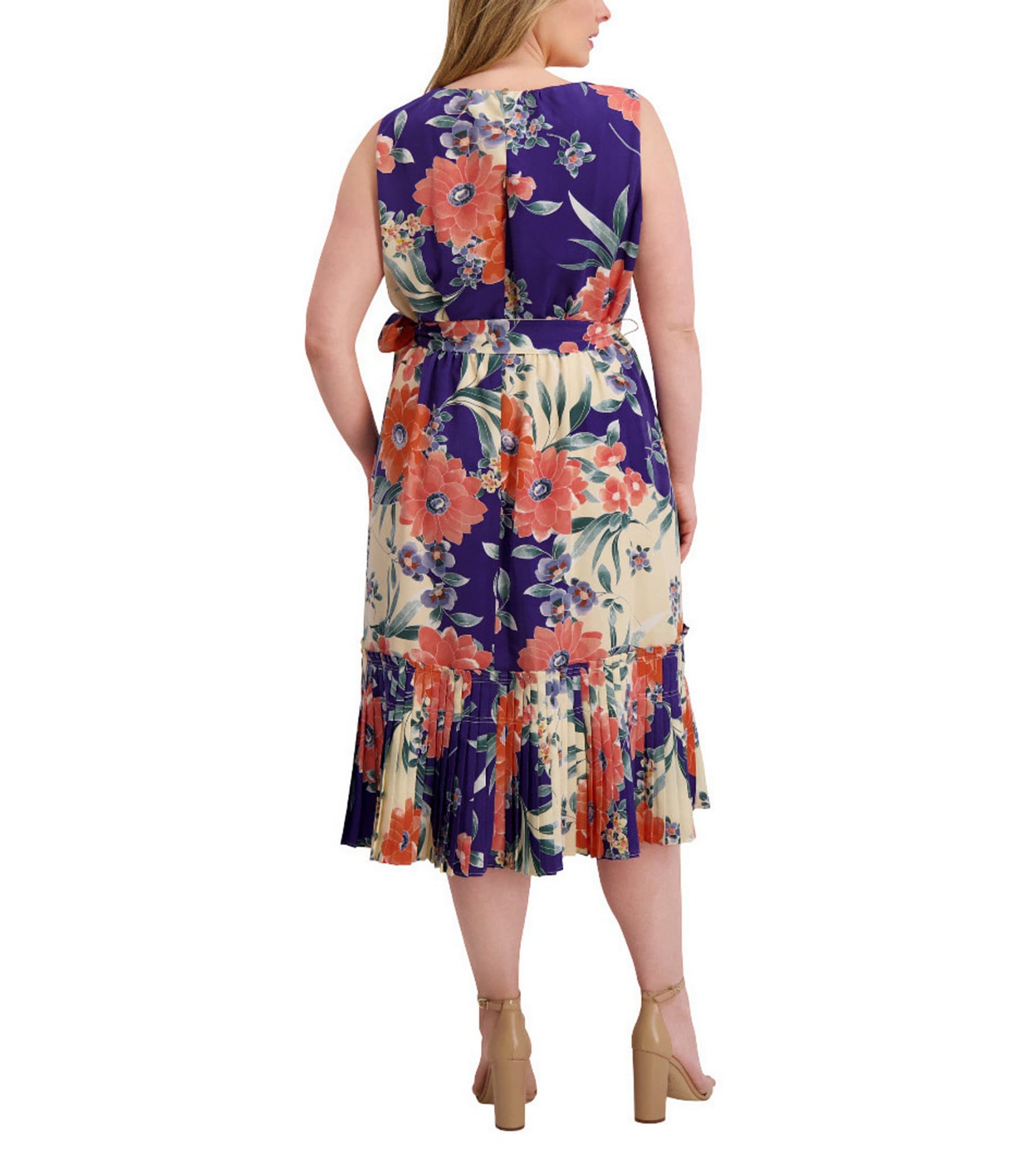 Kensie Plus Size Floral Print Belted Dress