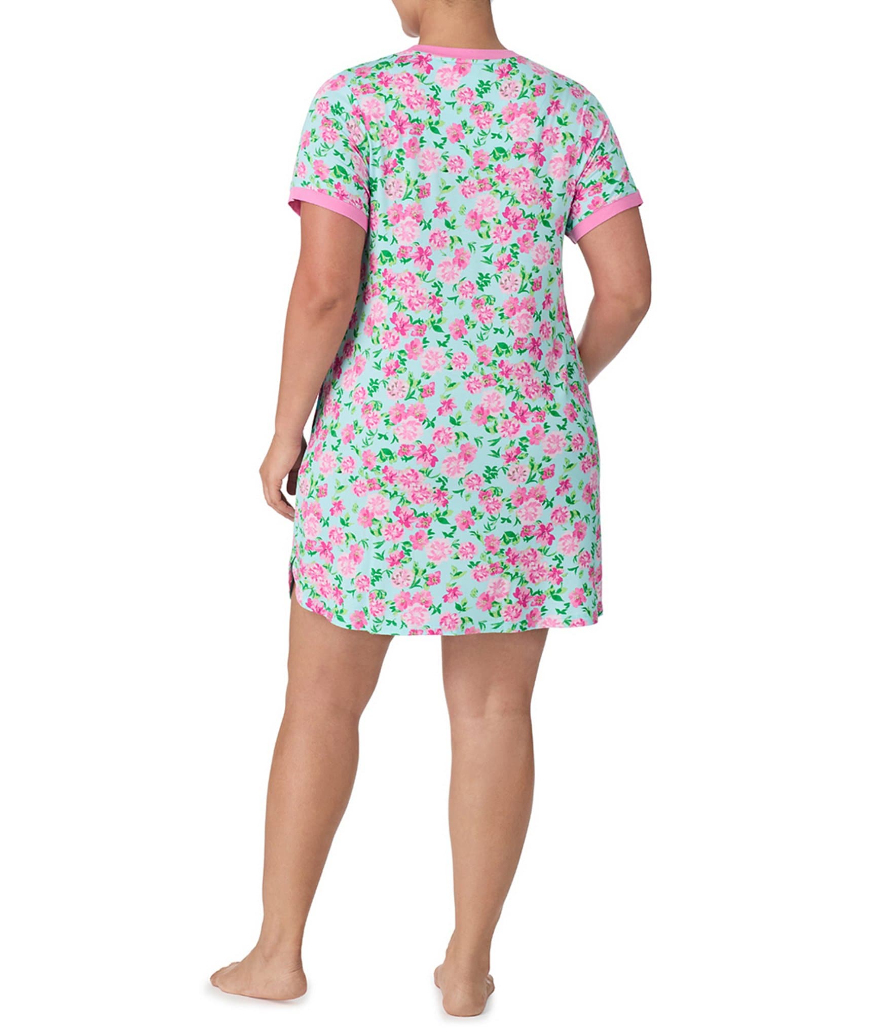 Kensie Plus Size Floral Print Short Sleeve Cozy Knit Nightgown