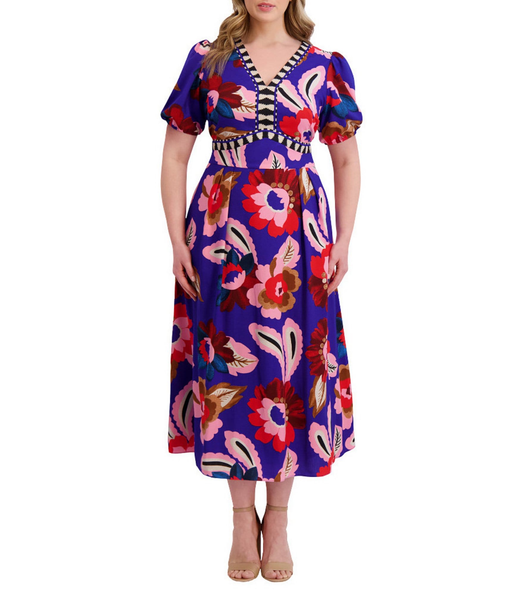 Kensie Plus Size Floral Print Textured Woven Dress