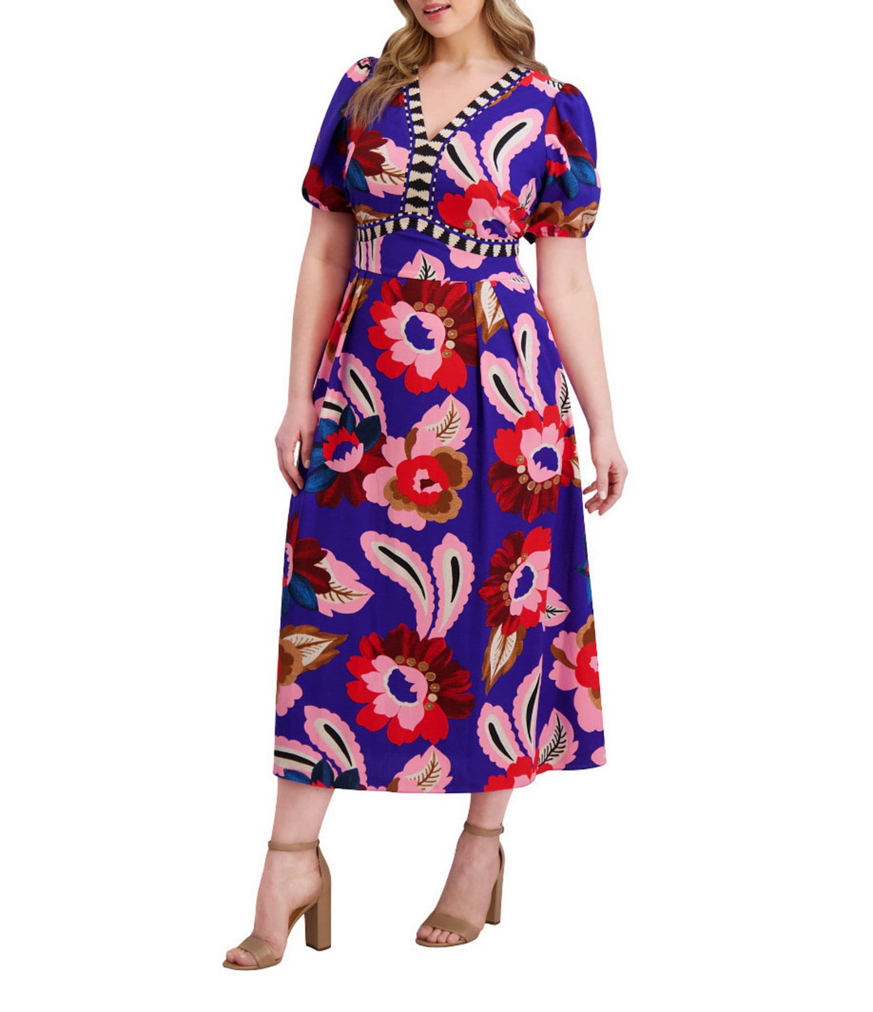 Kensie Plus Size Floral Print Textured Woven Dress