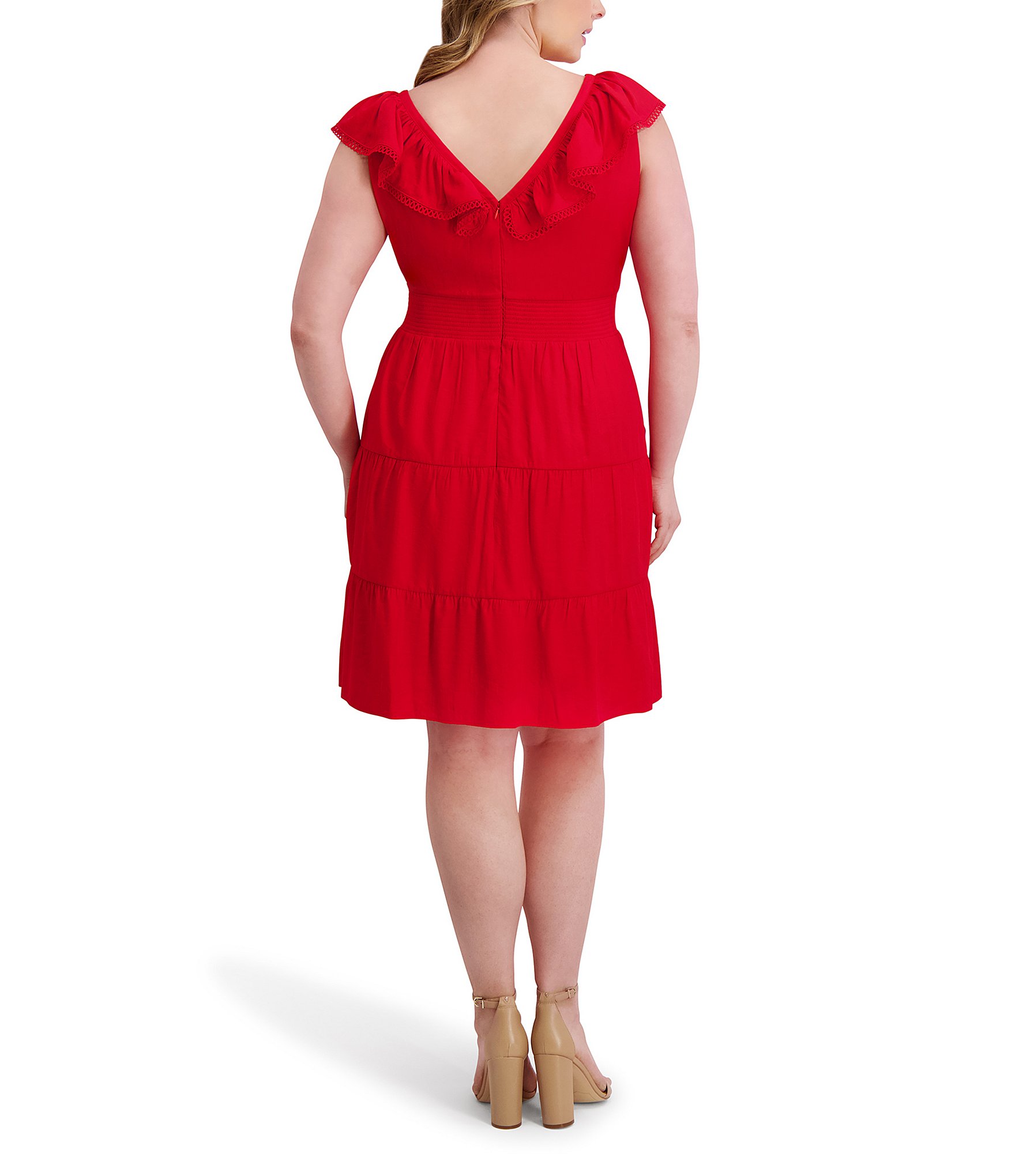 Kensie Plus Size Ruffle Neck Short Sleeve Dress