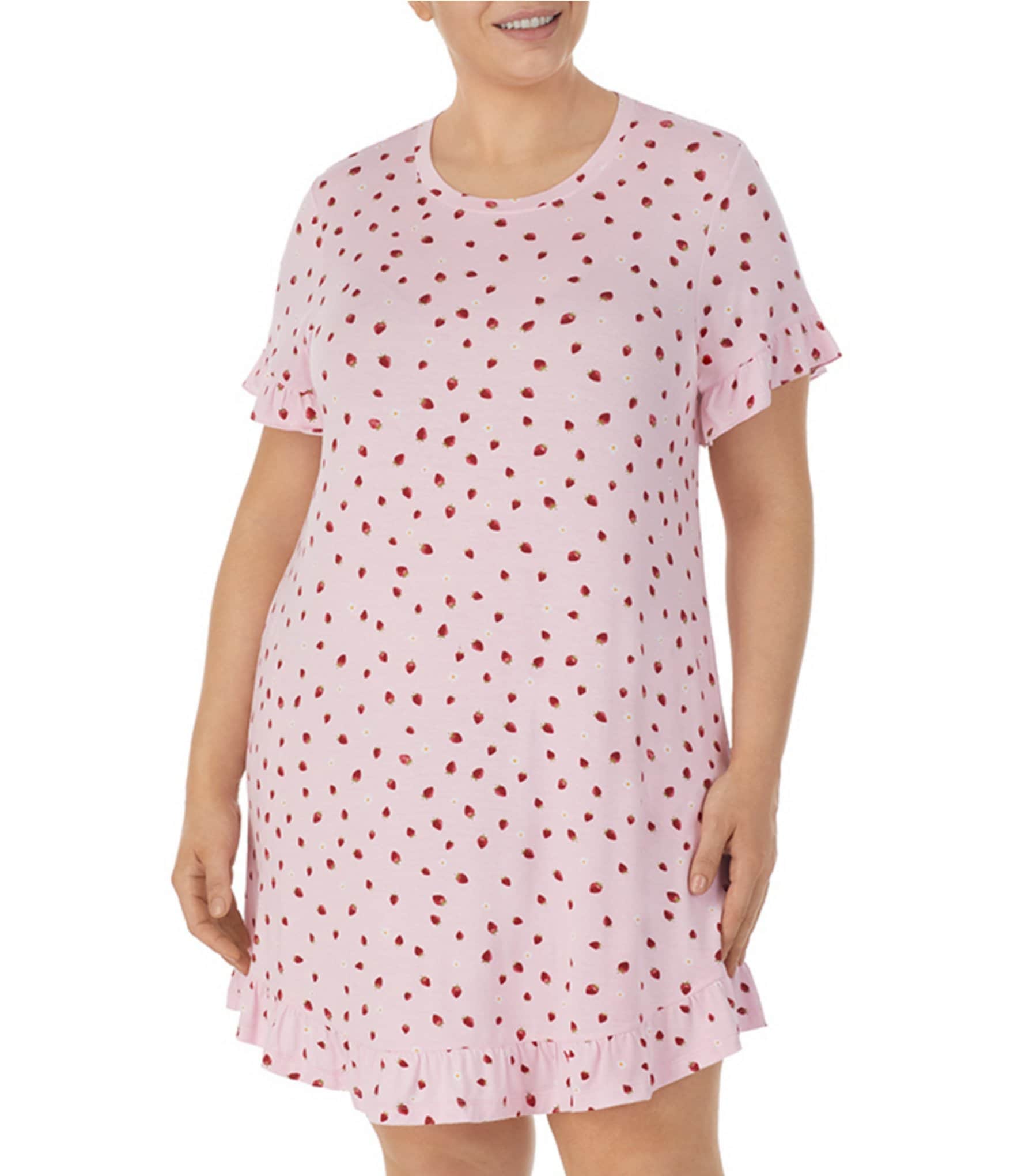 Kensie Plus Size Strawberry Toss Print Short Sleeve Nightshirt | Dillard's