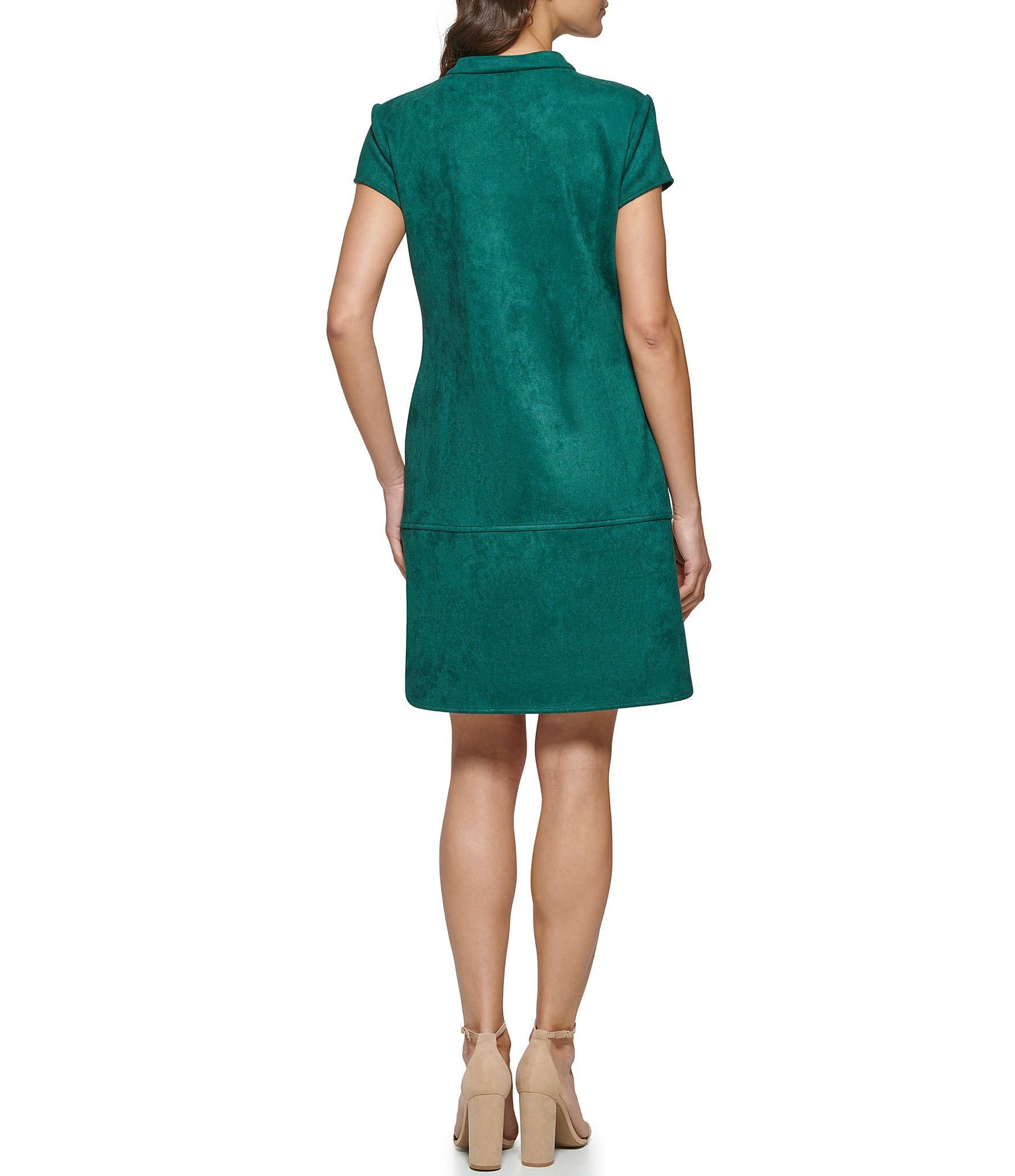 Kensie Short Sleeve Suede Zip Up Dress