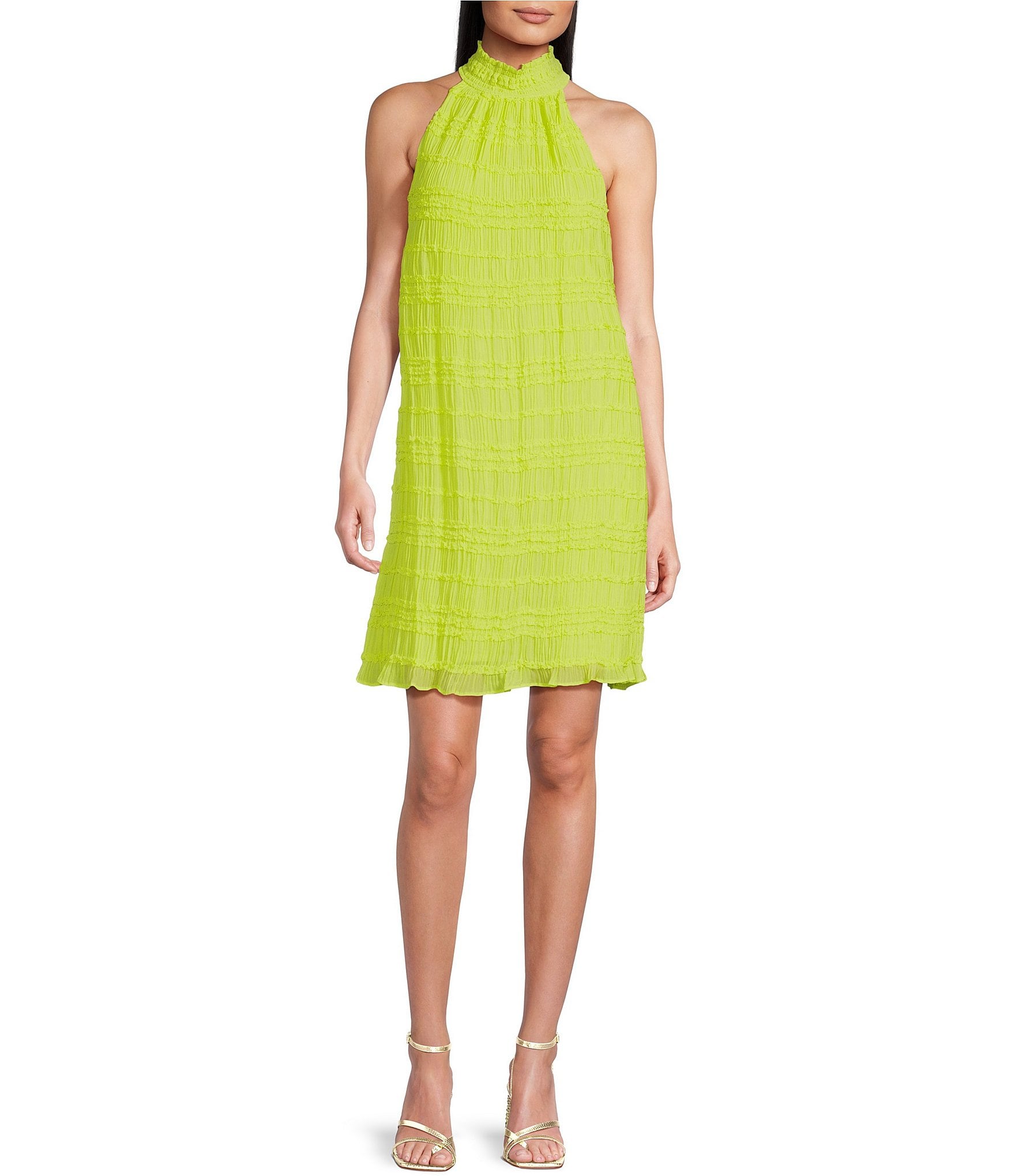 Kensie Smocked Halter Neck Sleeveless Ruffle Mini Dress | Dillard's