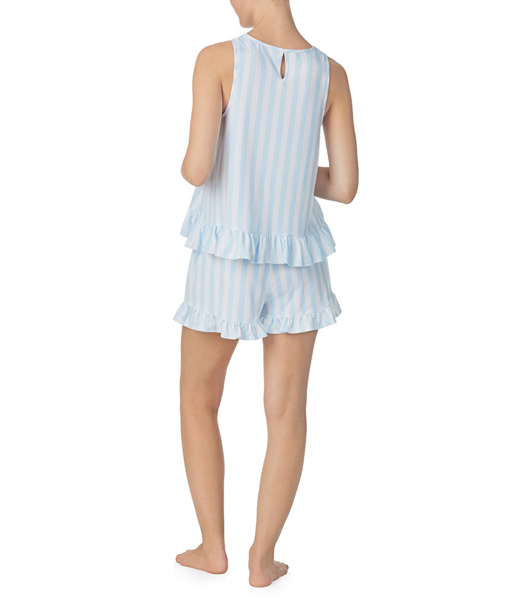 Kensie Striped Jersey Knit Tank & Shorty Ruffled Pajama Set