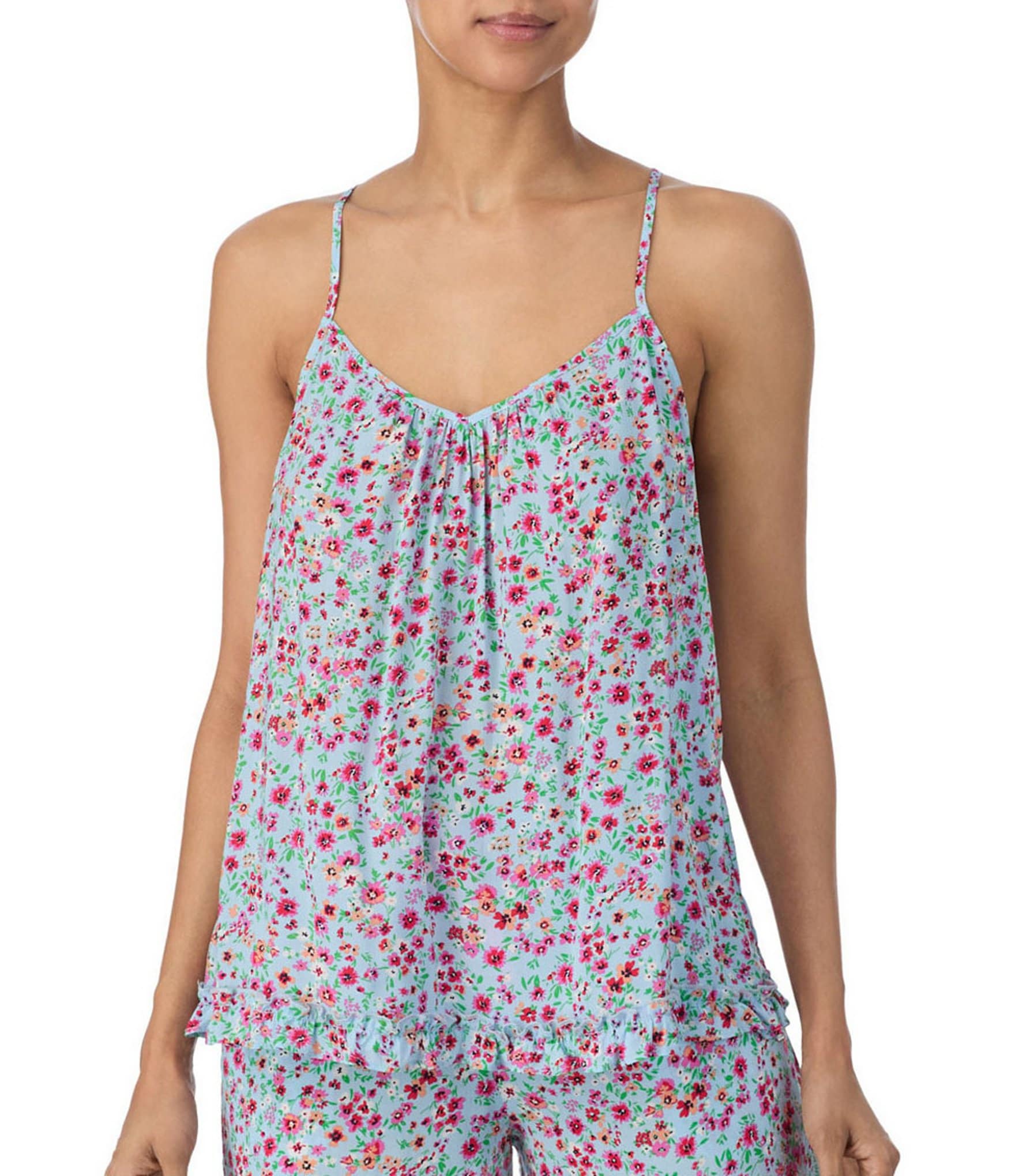 Kensie Woven Ditsy Floral Sleeveless V-Neck Sleep Top | Dillard's