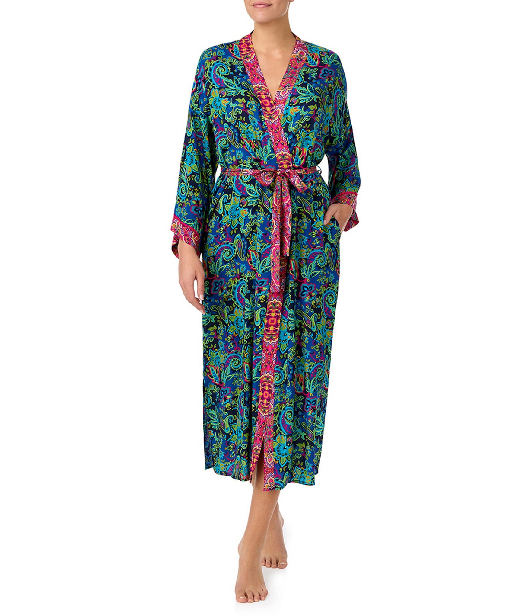 Kensie Woven Paisley Long Sleeve Coordinating Robe