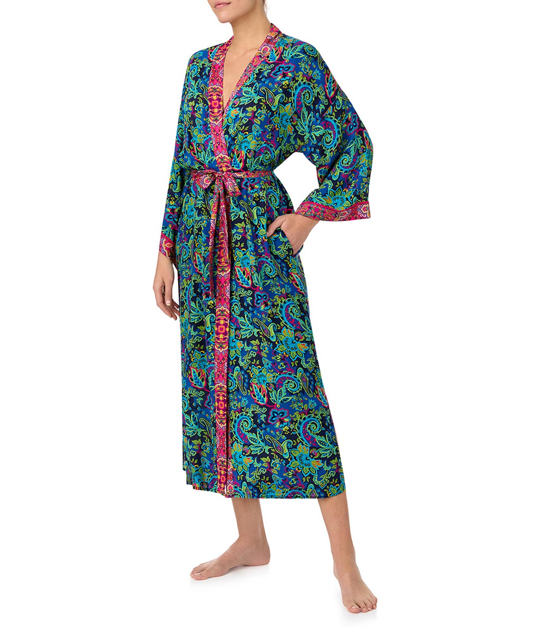 Kensie Woven Paisley Long Sleeve Coordinating Robe