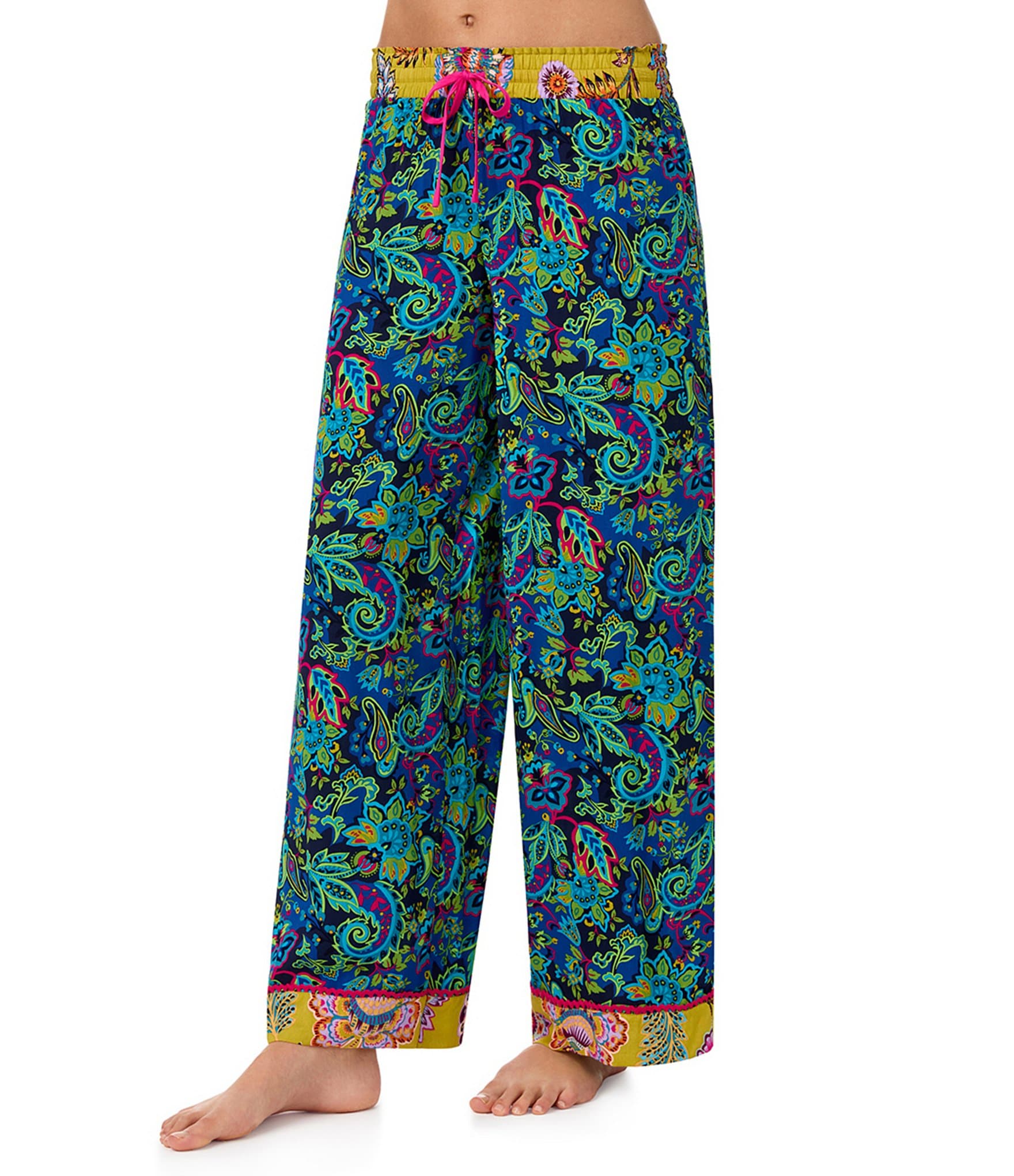 Kensie Woven Smocked Paisley Print Coordinating Sleep Pants