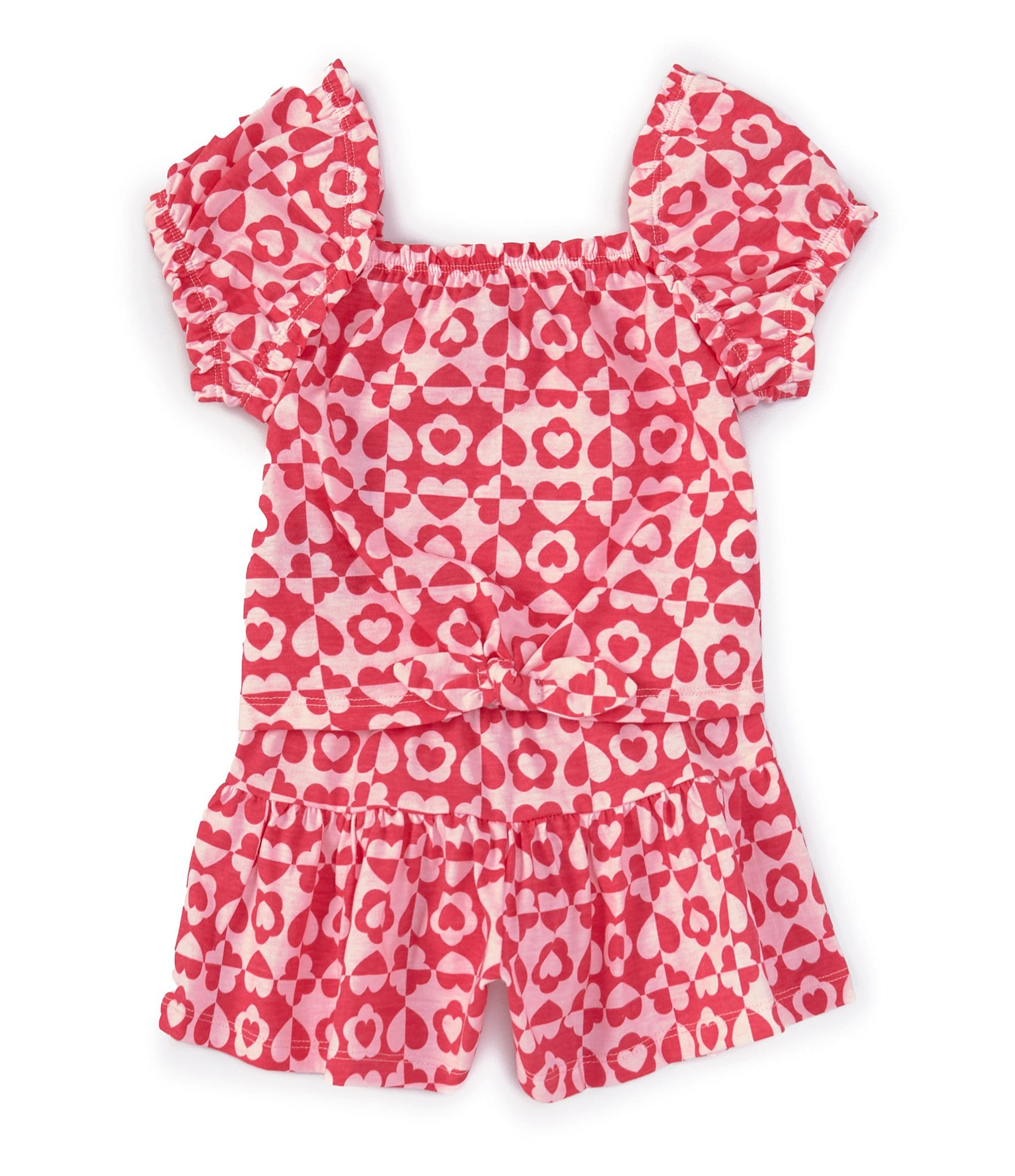 Kids Headquarters Little Girls 2T-6X Heart Print French Terry Ruffled Short Set